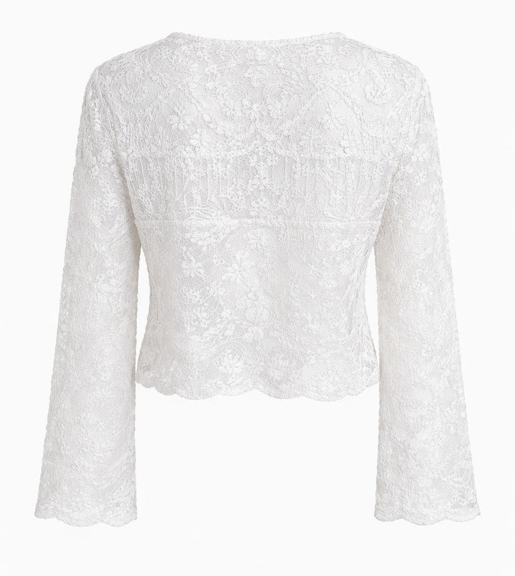 Mississhop Spitzenbluse Damen Spitzenbluse kurz mit Knopfleiste – Boho Spitze Bluse S/M