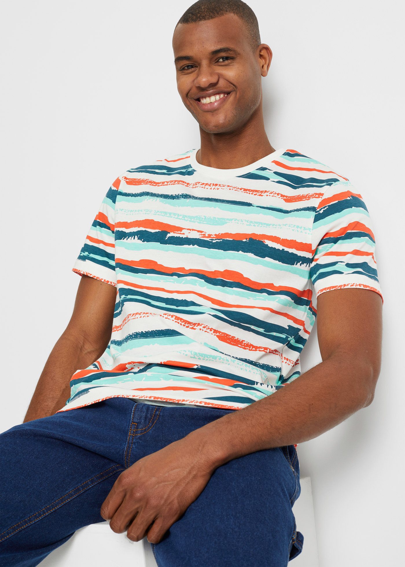 bonprix T-Shirt Regular Fit, Kurzarm, bunt gestreift, aus Baumwolle günstig online kaufen