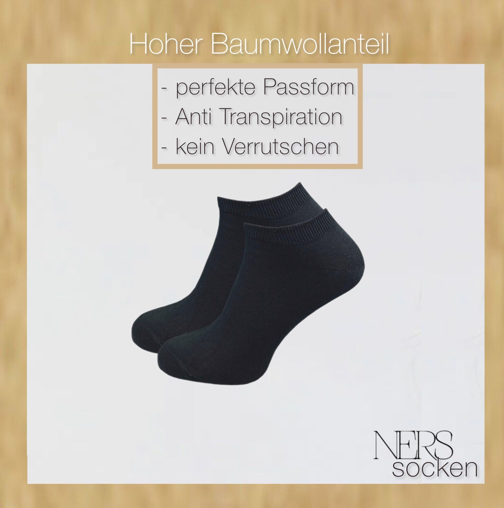 NERS Sneakersocken Baumwolle mit (6-Paar) Schwarz Damen aus Herren Komfortbund für und