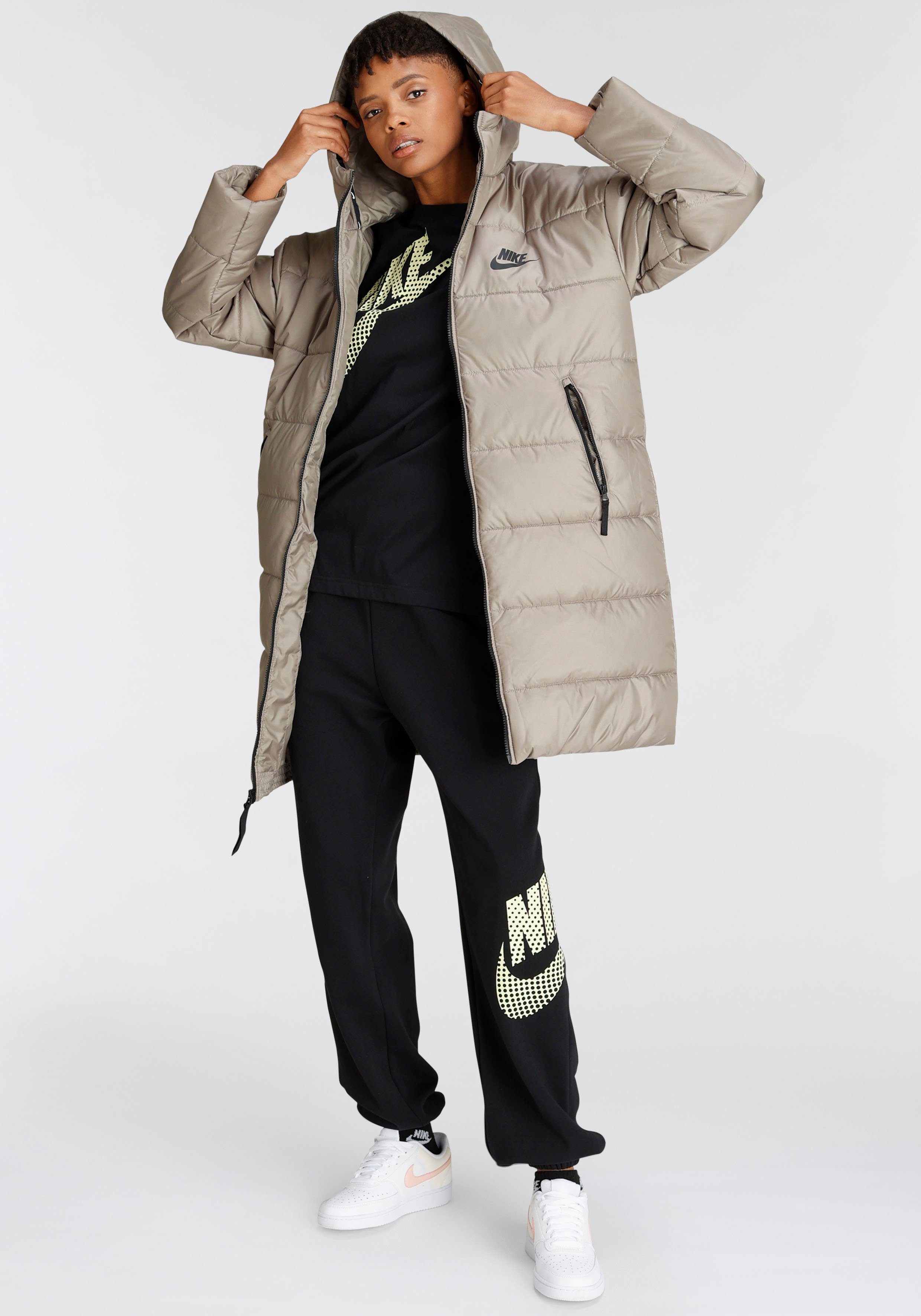 Parka Nike Repel Sportswear Therma-FIT OLIVE/BLACK/BLACK Women's Steppmantel Hooded MATTE
