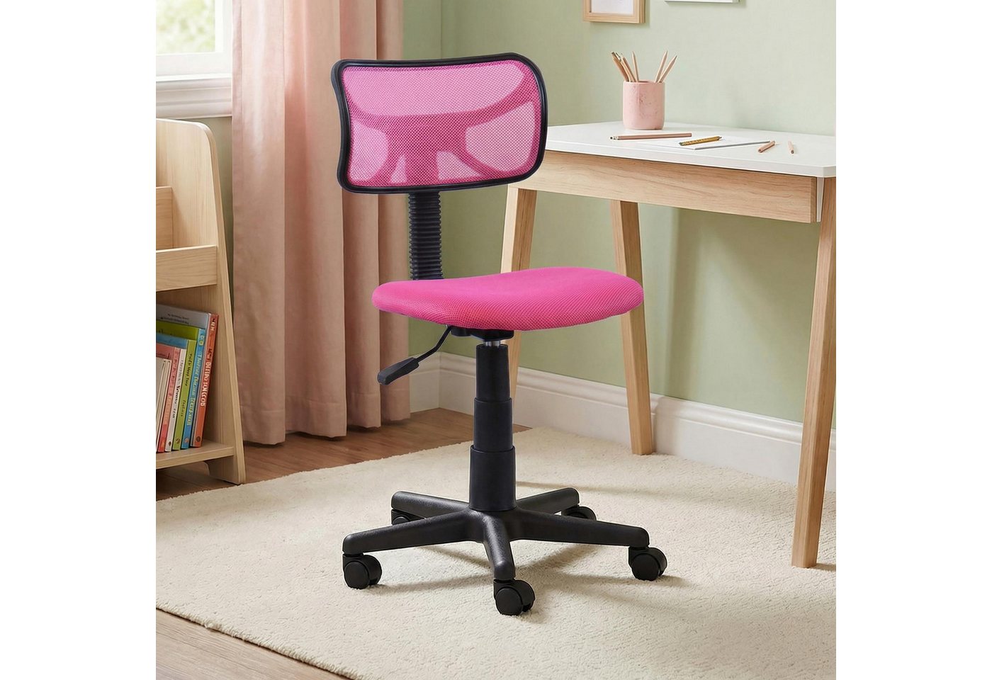 IDIMEX Schreibtischstuhl MILAN, Kinderzimmer Drehstuhl mit ergonomischer Rückenlehne atmungsaktiv Pink