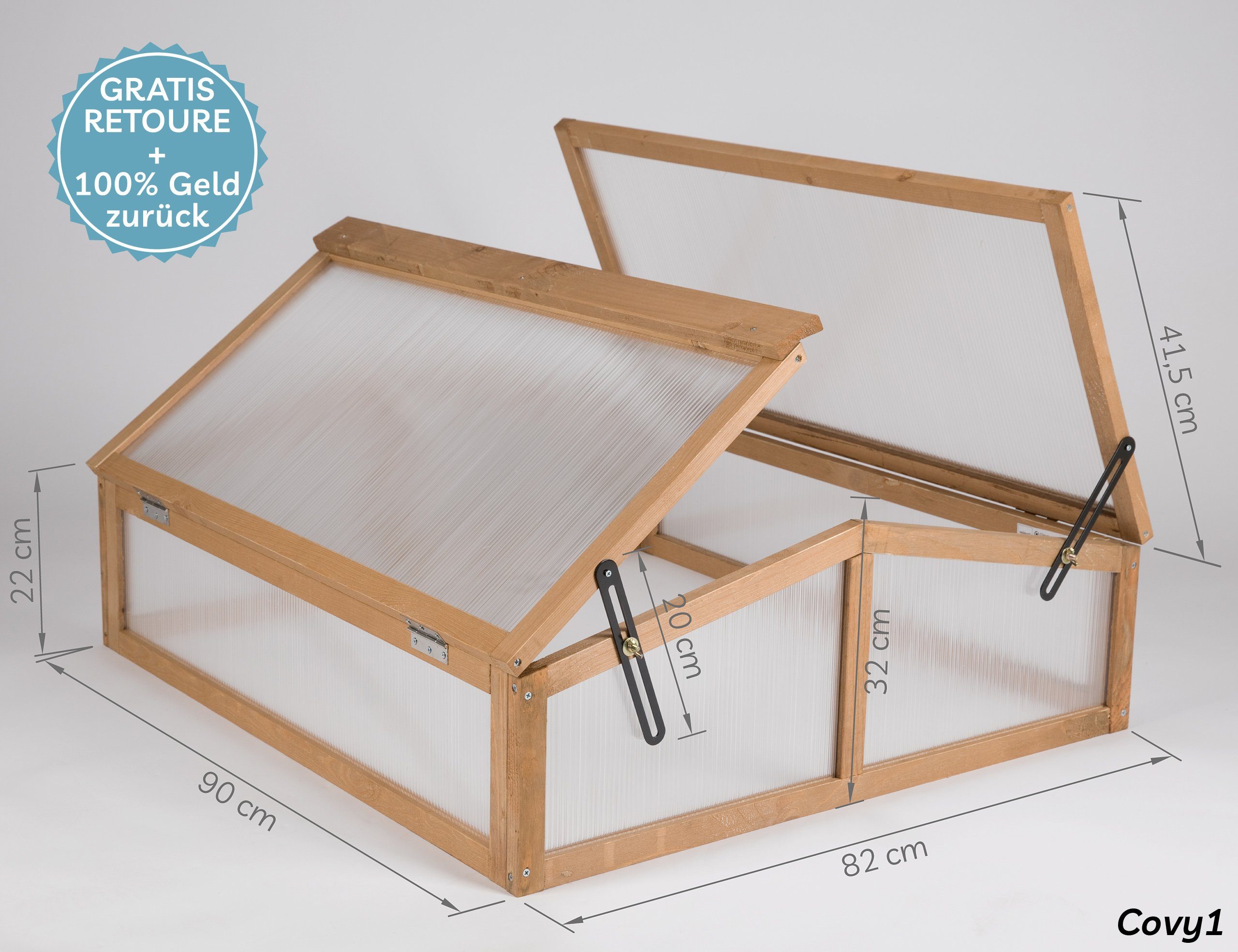 needs&wants® Frühbeet Aufsatz Holz Abdeckung Frühbeetkasten Gewächshaus mit Deckel Hochbeet, Bausatz klein wetterfest für Garten Outdoor Polycarbonat Acryl nied – Bild 5 von 5
