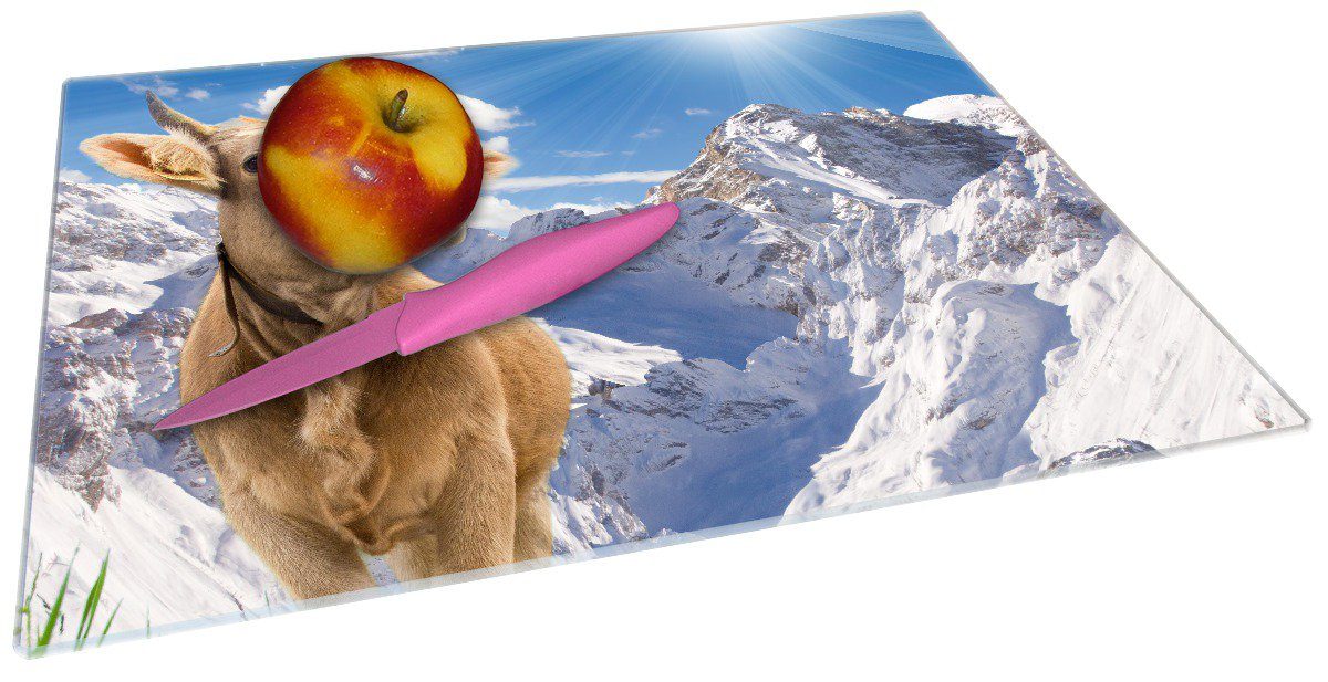 4mm, Kuh Gummifüße Sonnenschein rutschfester (inkl. Alpen, im 30x40cm 1-St), den ESG-Sicherheitsglas, in Schneidebrett Wallario