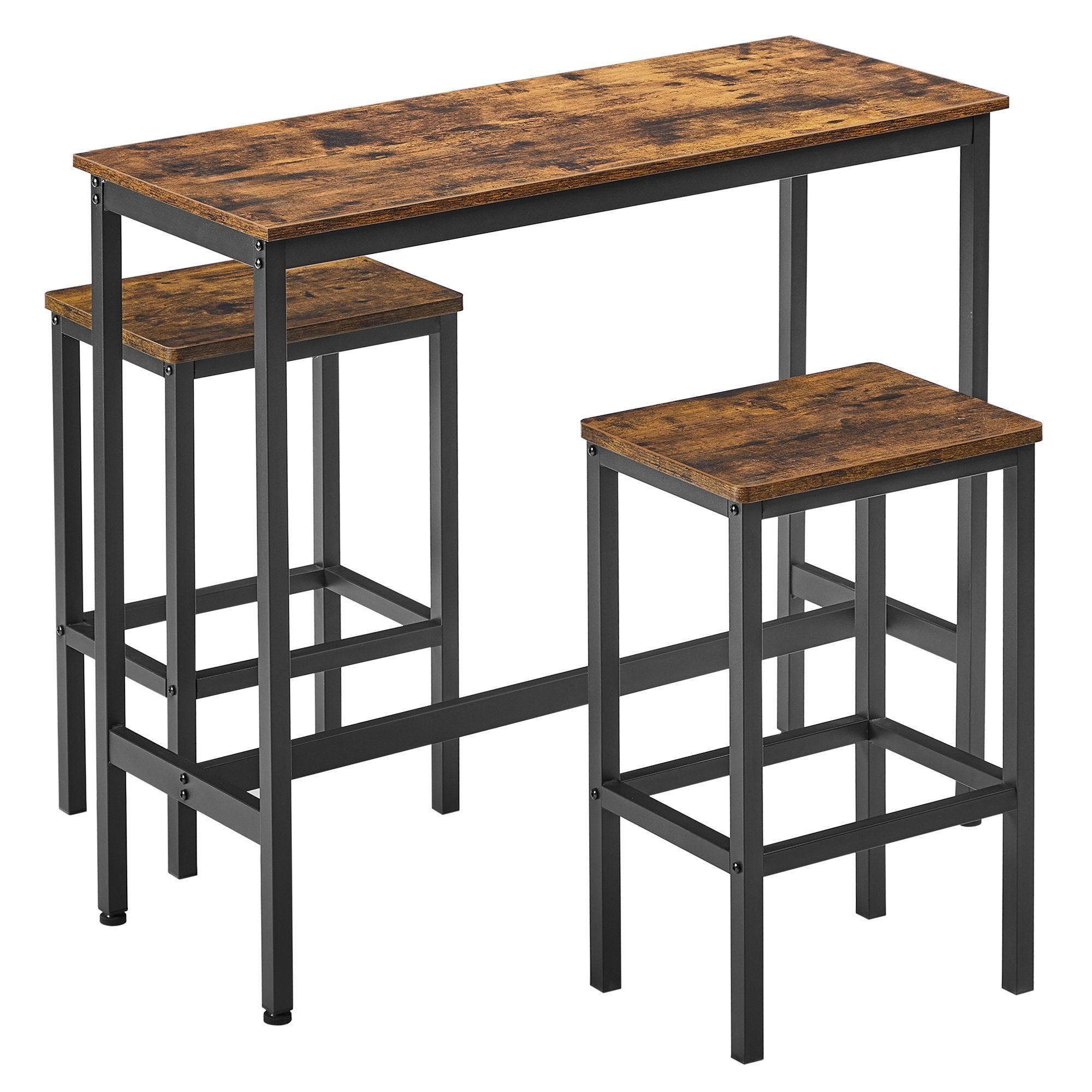 VASAGLE Bartisch Bartisch-Set, Stehtisch(100x40x90cm) mit 2 Barhockern