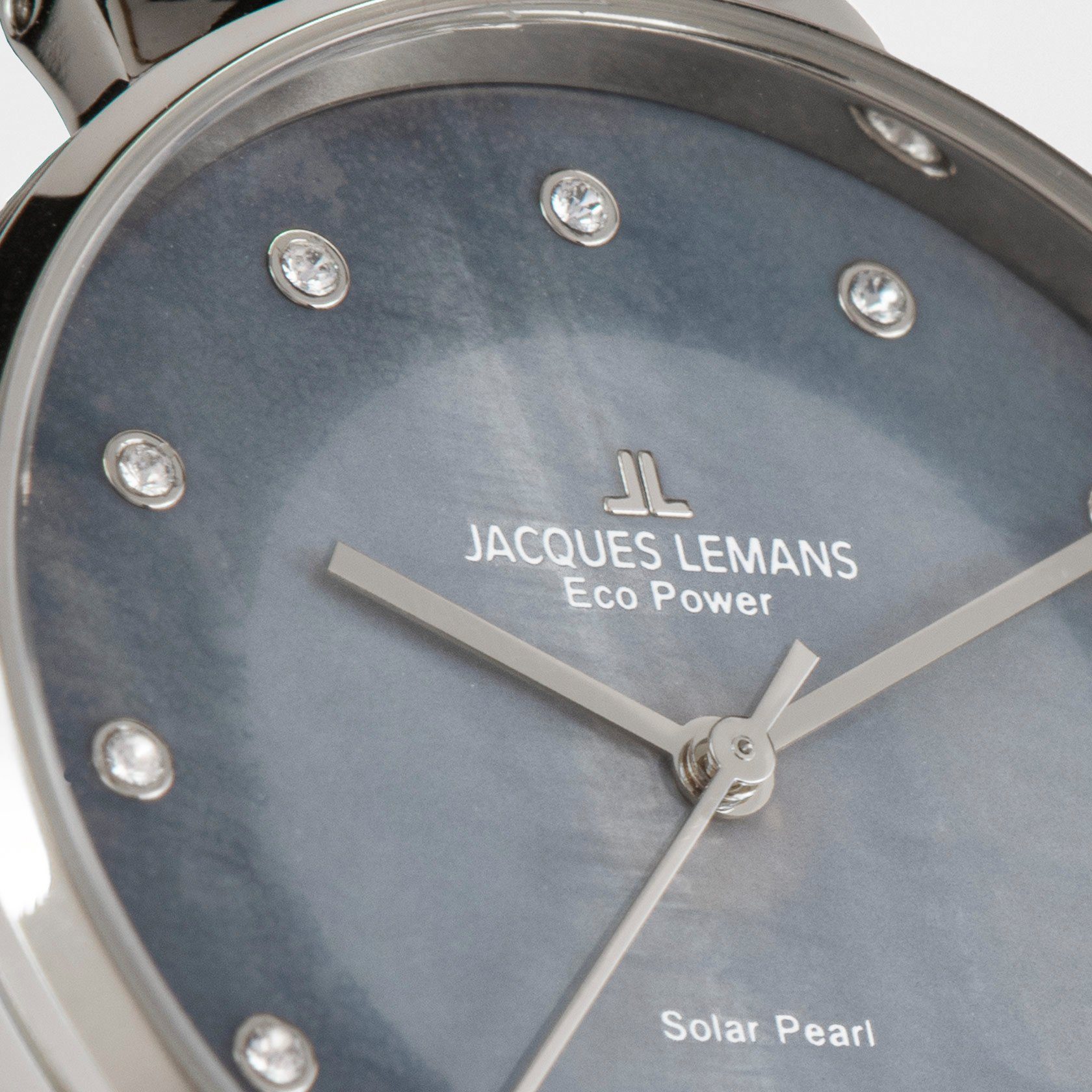 Jacques Lemans Solaruhr Eco Power Solar Pearl 1-2108A, Armbanduhr, Damenuhr, Perlmutt-Zifferblatt, Swarovski-Kristalle