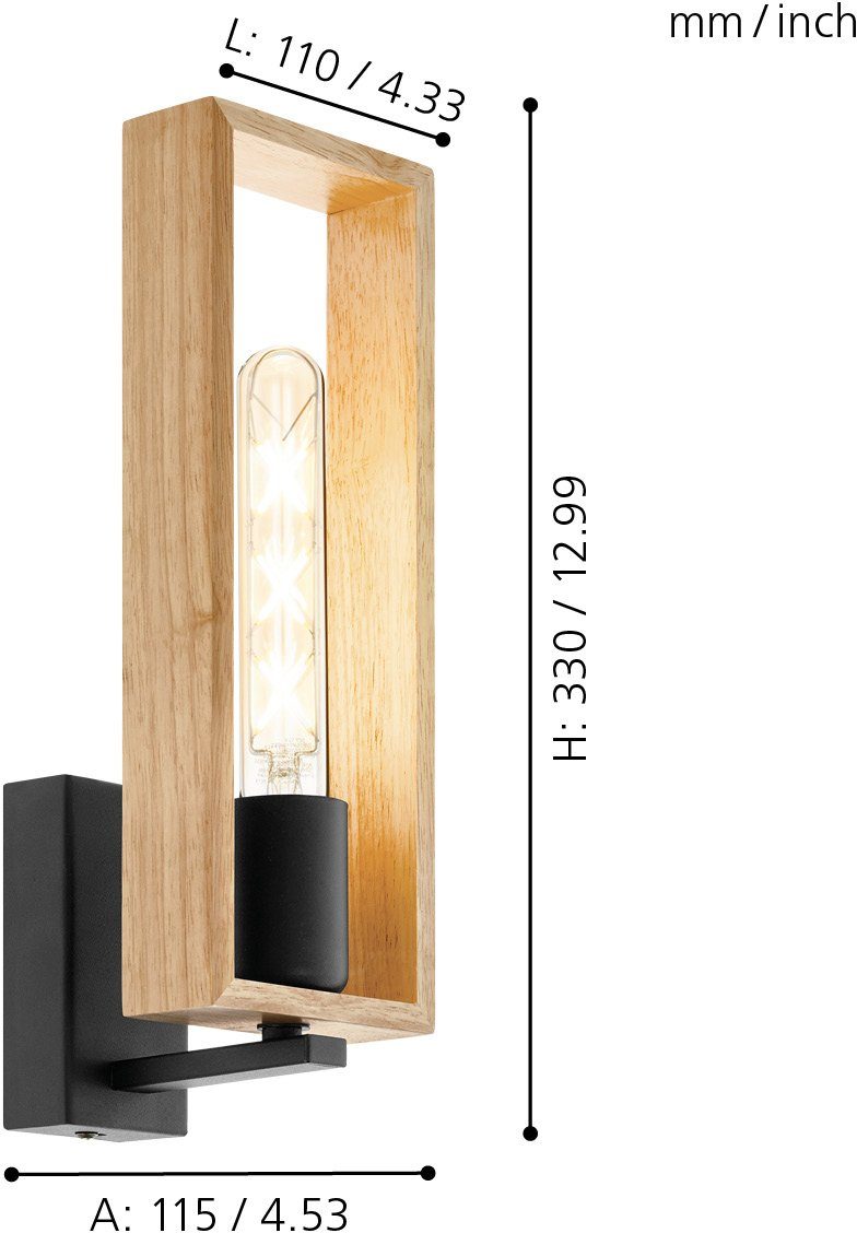 EGLO Wandleuchte LITTLETON Wandlampe,Vintage, Stahl und Holz, IP20, Wohnzim günstig online kaufen