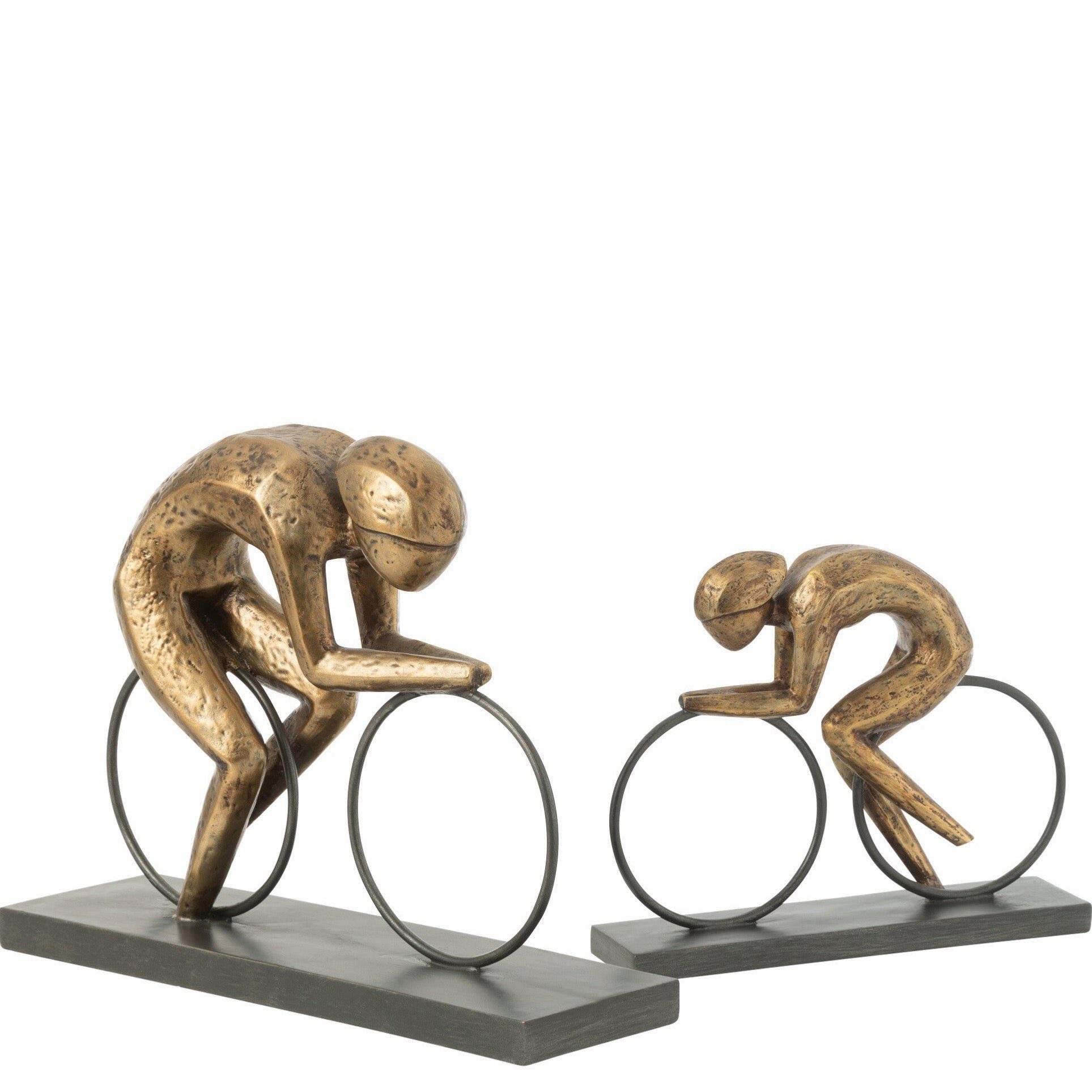 GILDE Dekoobjekt 2er Set Radfahrer Skulpturen auf Basis, Polyresin, Gold - in Zwei Unte