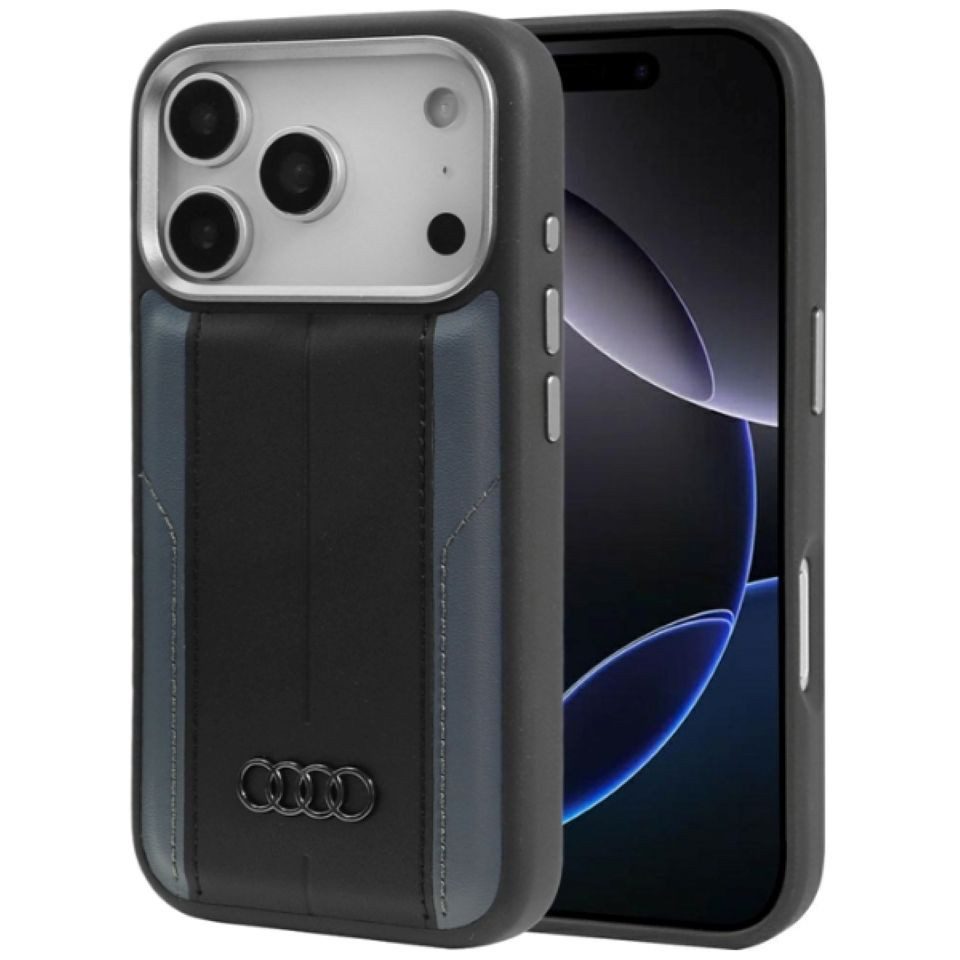 Audi Handyhülle A6 Case iPhone 17 Pro MagSafe Kunstleder schwarz Logo 6,3 Zoll, Kantenschutz