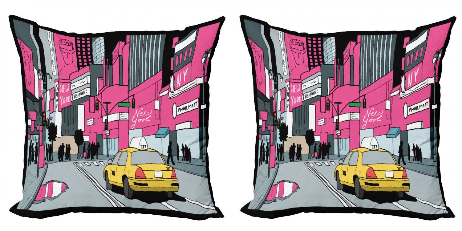 Manhattan (2 Blick Accent Modern Stück), York auf und Taxi Abakuhaus Doppelseitiger New Kissenbezüge Digitaldruck,