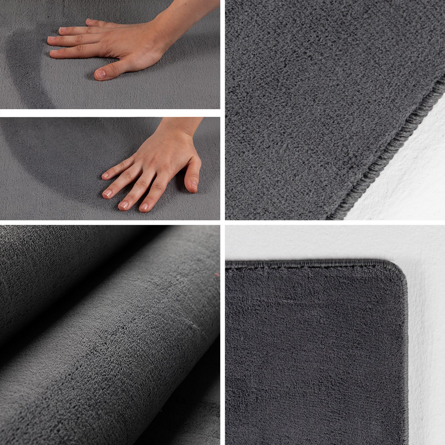 Teppium Teppich Unicolor - Einfarbig, Rechteckig, Höhe: 7 mm, Kurzflor Rund Teppich Anti-Rutsch Rückseite Waschbar Flauschiger