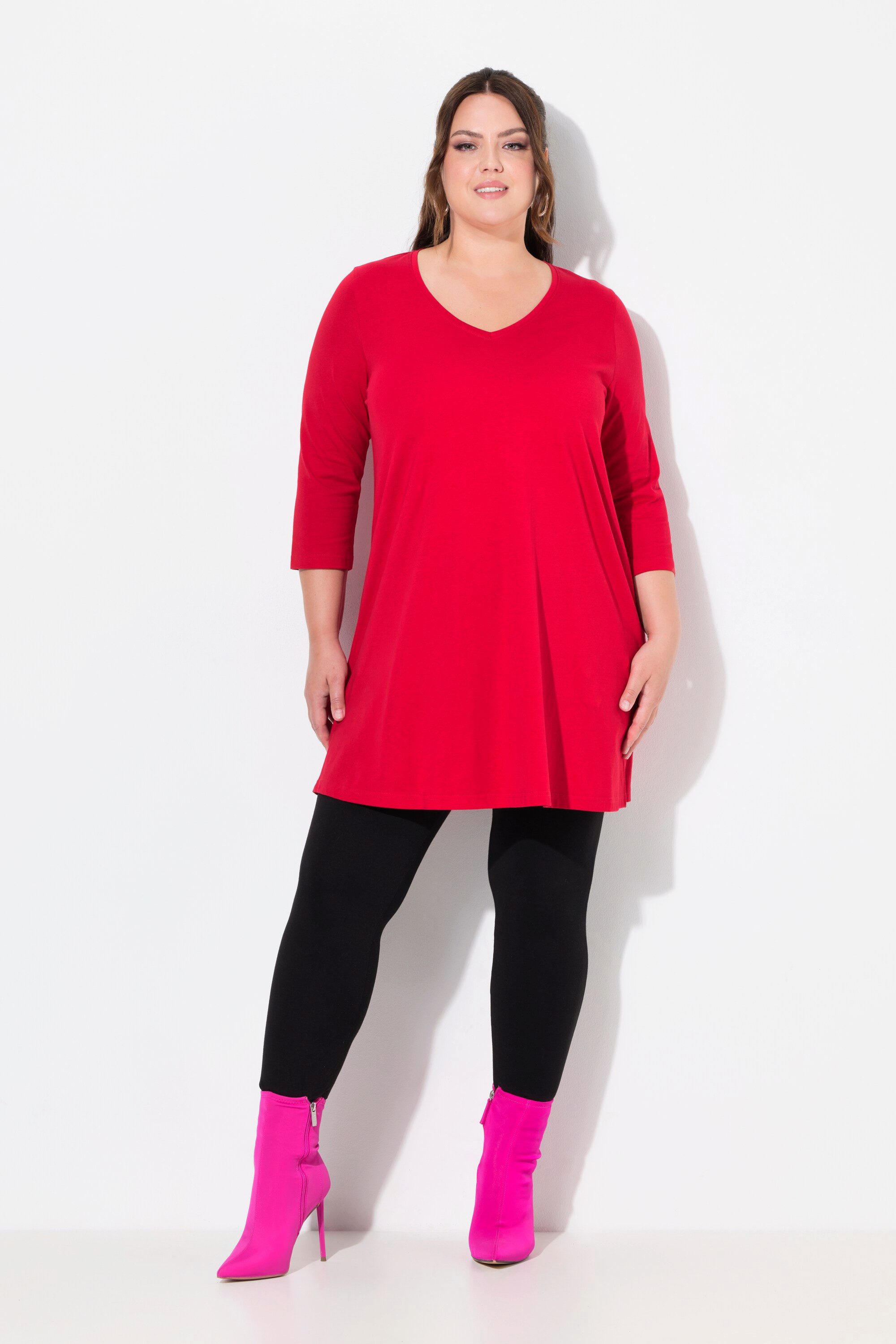 Ulla Popken Longshirt Longshirt A-Linie V-Ausschnitt 3/4-Arm günstig online kaufen