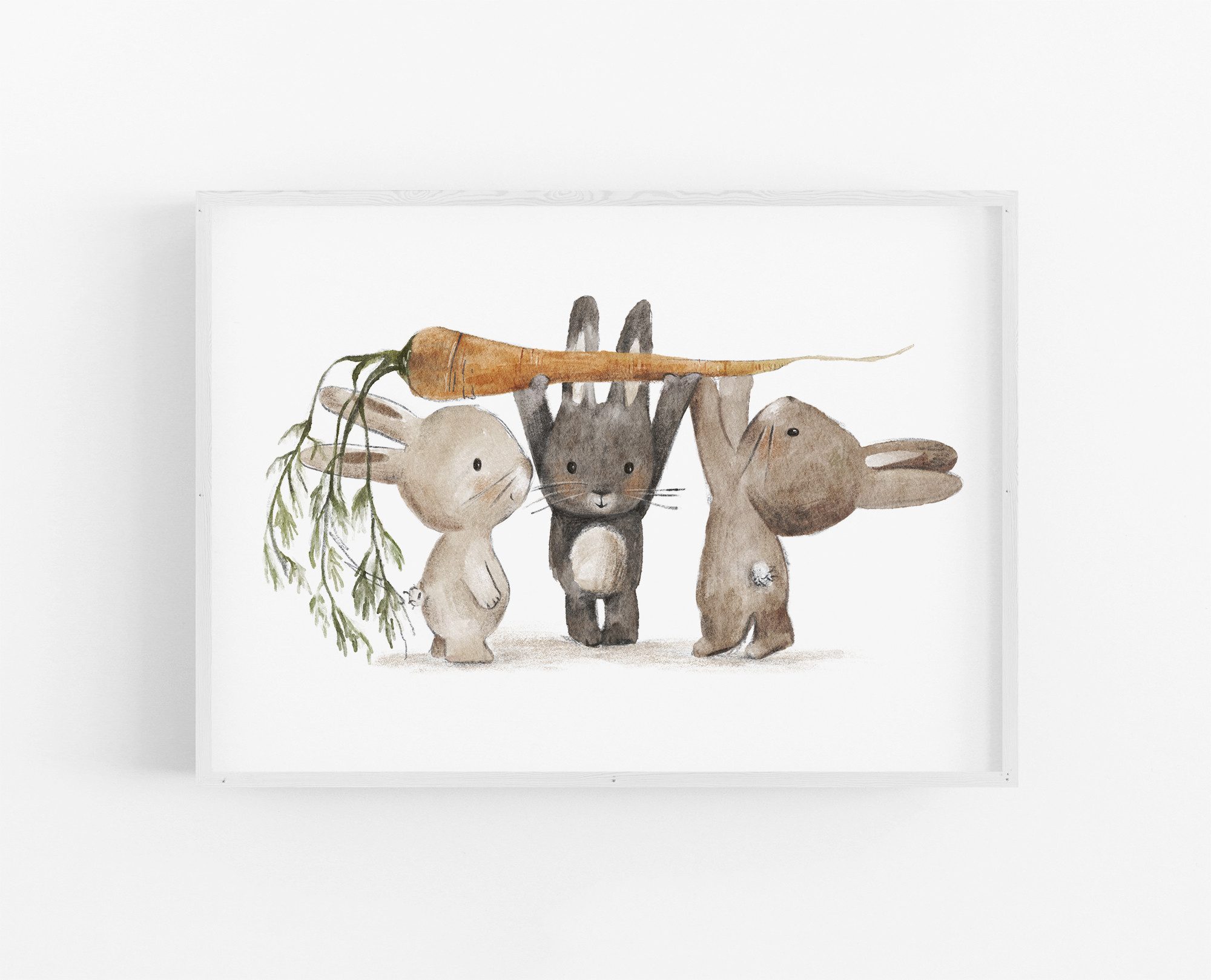Pipapier Poster Kinderposter "Hasen mit Möhre", Kinderzimmerbild, Ostern, Hasenbild, Kinderzimmerbild mit lustigen Tieren