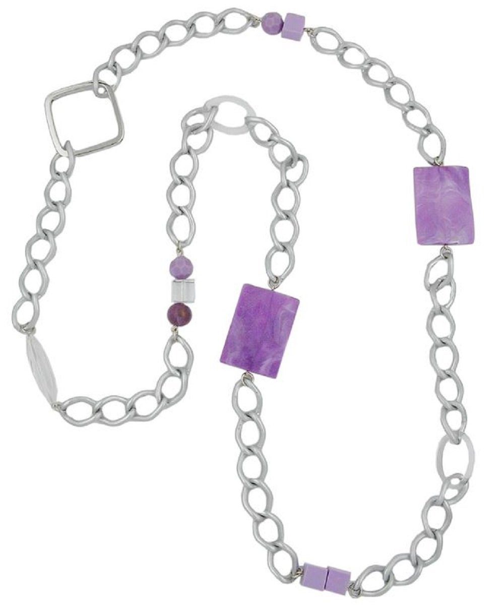Collier Kette Kunststoff-Perlen flieder Weitpanzerkette Aluminium 95 cm