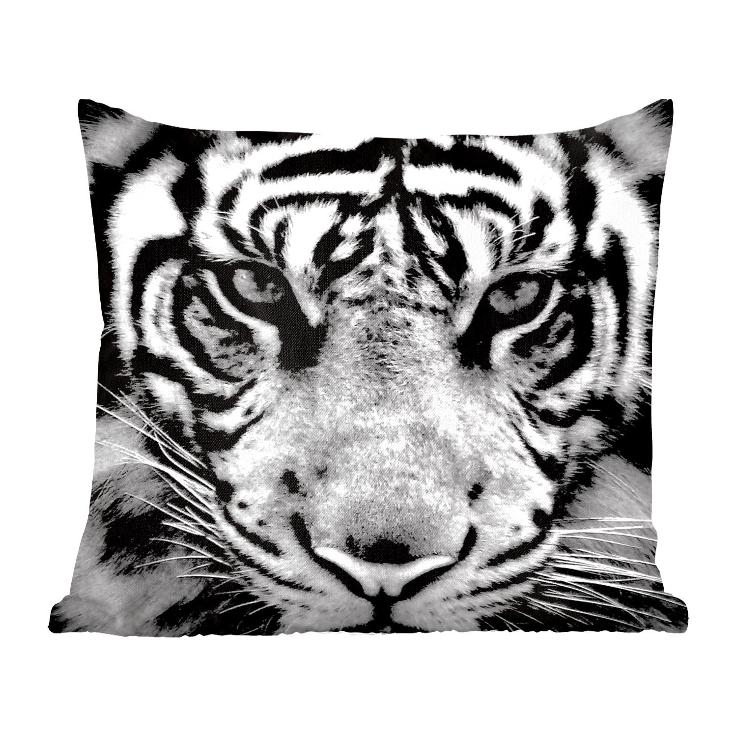 MuchoWow Dekokissen Sumatra-Tiger vor schwarzem Hintergrund in schwarz und weiß, Zierkissen mit Füllung für Wohzimmer, Schlafzimmer, Deko, Sofakissen