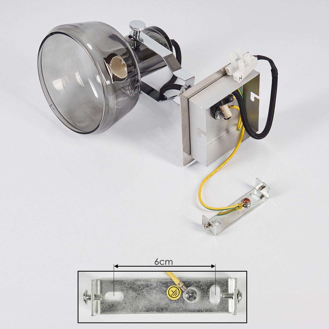 »Cama« Wandlampe verstellbar ohne Rauchglas, Schirm Leuchtenkopf der Wandleuchte Zimmerlampe Chromfarben, aus mit Metall hofstein Leuchtmittel, ist E14, in