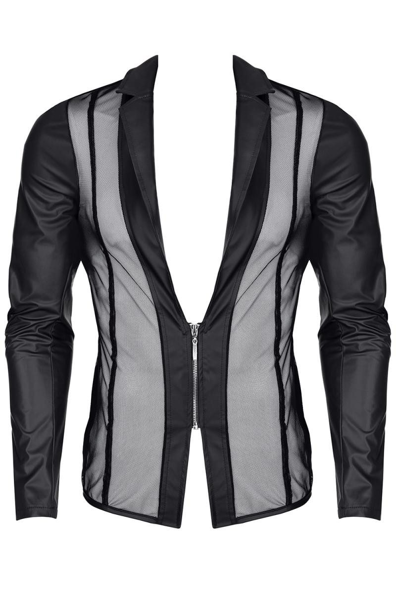 Regnes Fetish Planet Lederimitatjacke Herren wetlook Jacke halbtransparent in schwarz mit kurzem Reißverschl