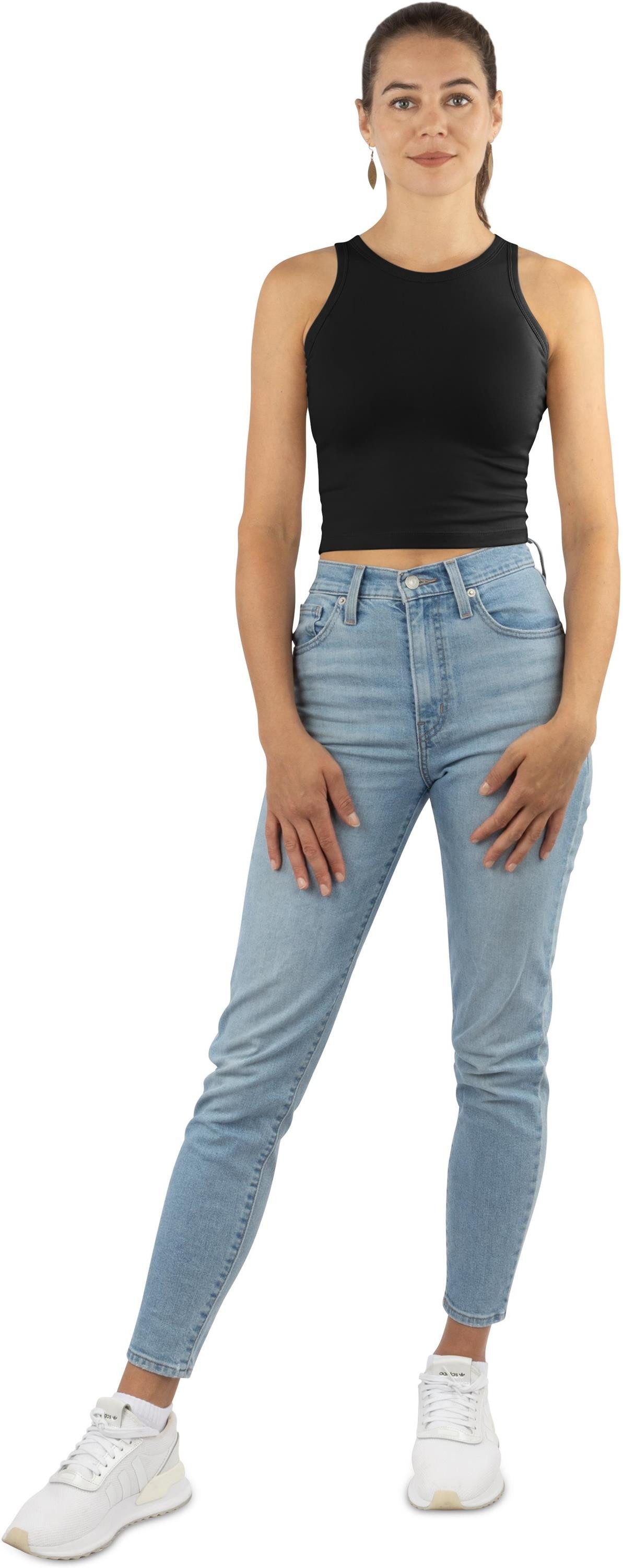Janice Tanktop 2 x Damen crop Top hochgeschlossen Niah Kurzes Tanktop aus Baumwolle
