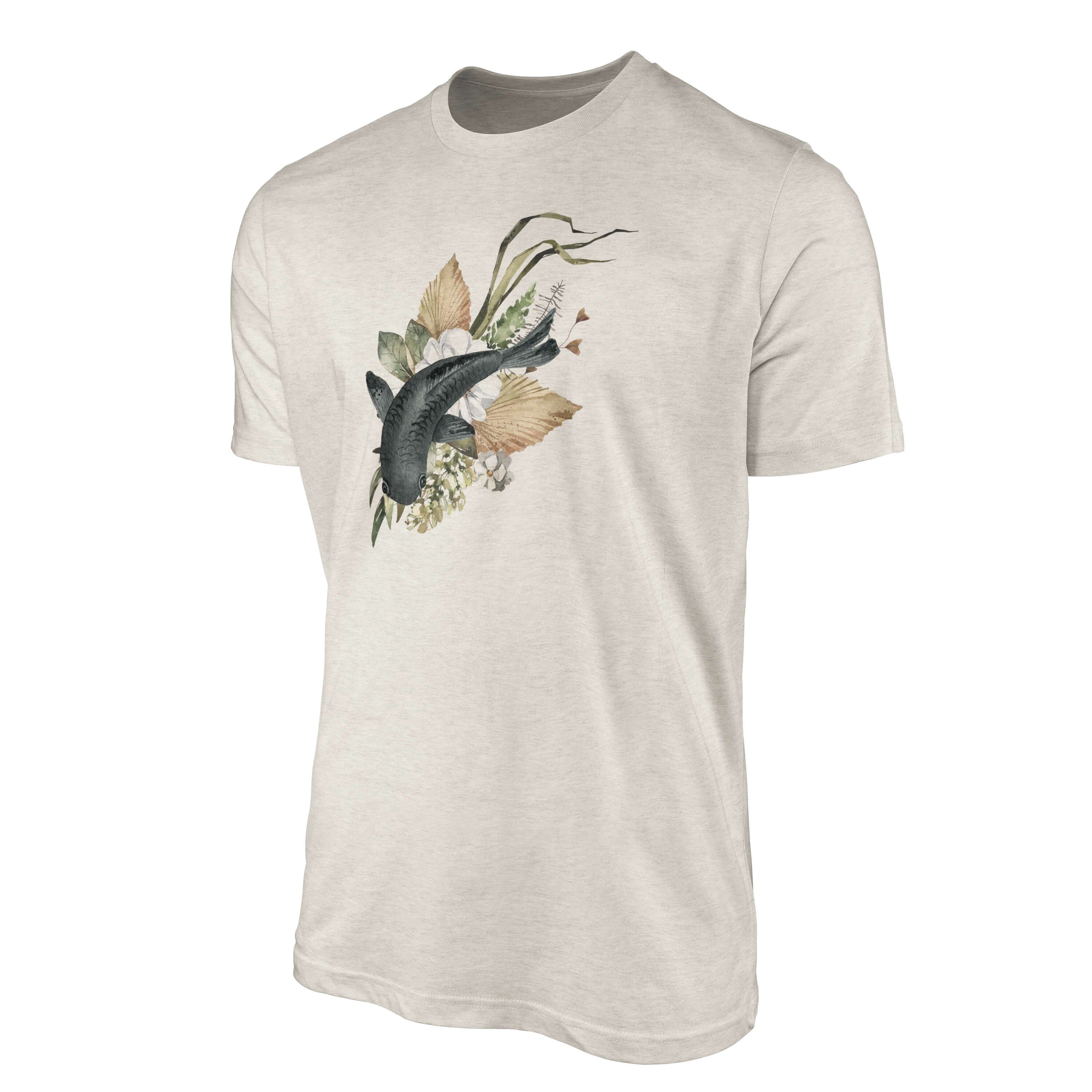 Wasserfarben Herren Art T-Shirt Blumen a Ökomode Shirt 100% (1-tlg) Koi Motiv Sinus T-Shirt gekämmte Bio-Baumwolle Nachhaltig