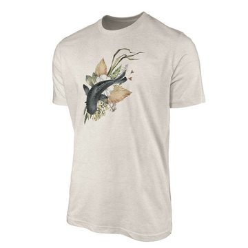 Sinus Art T-Shirt Herren Shirt 100% gekämmte Bio-Baumwolle T-Shirt Blumen Koi Wasserfarben Motiv Nachhaltig Ökomode a (1-tlg)