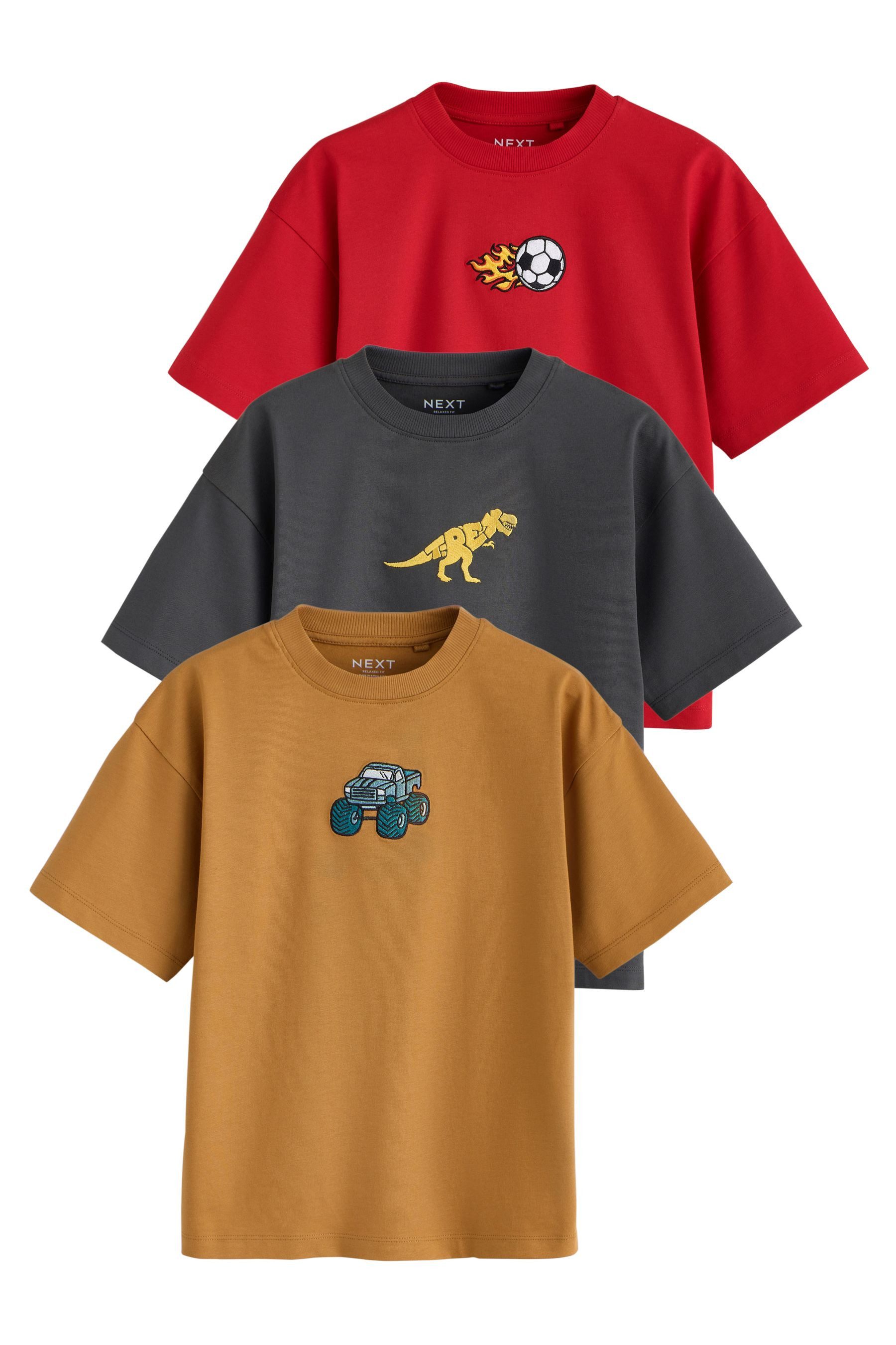 Next Print-Shirt Relaxed Fit Kurzarm-T-Shirts mit Grafik, 3er-Pack (3-tlg)