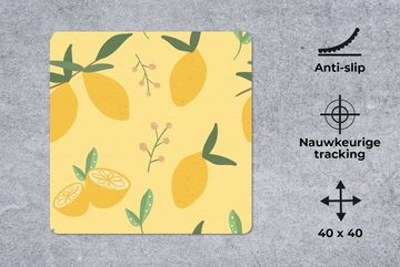 MuchoWow Gaming Mauspad Zitrone - Pflanzen - Muster (1-St), Mousepad mit Rutschfester Unterseite, Gaming, 40x40 cm, XXL, Großes