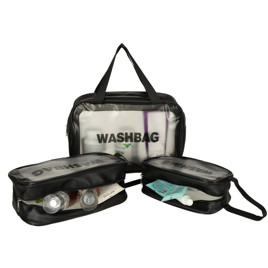 Ikonka Reisetasche Kosmetiktaschen-Set 3-teilig Transparent Pink günstig online kaufen