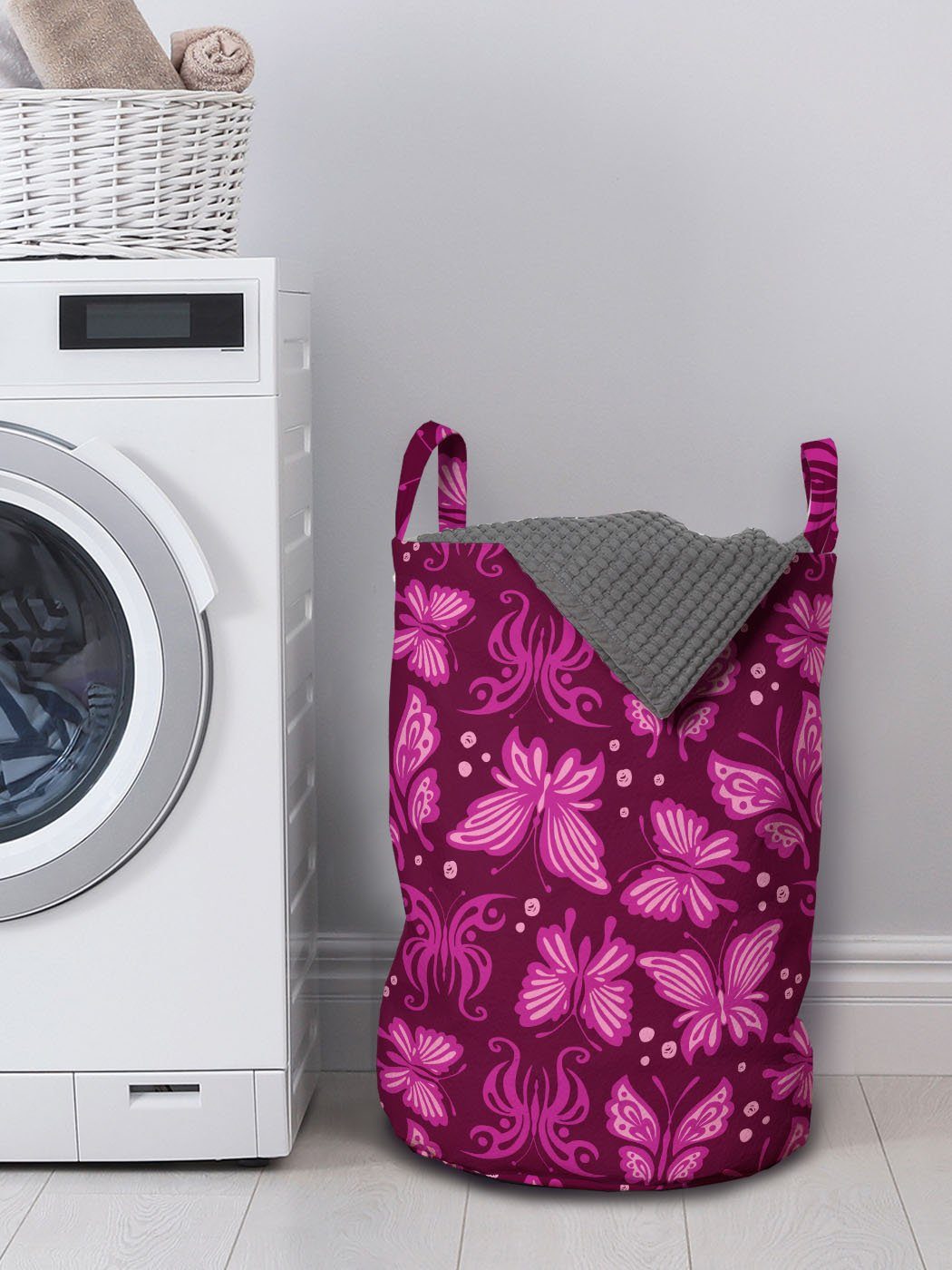 mit für Waschsalons, Wäschekorb Kordelzugverschluss Schmetterlinge rosa Wäschesäckchen Griffen Abakuhaus Schmetterling Abstrakte
