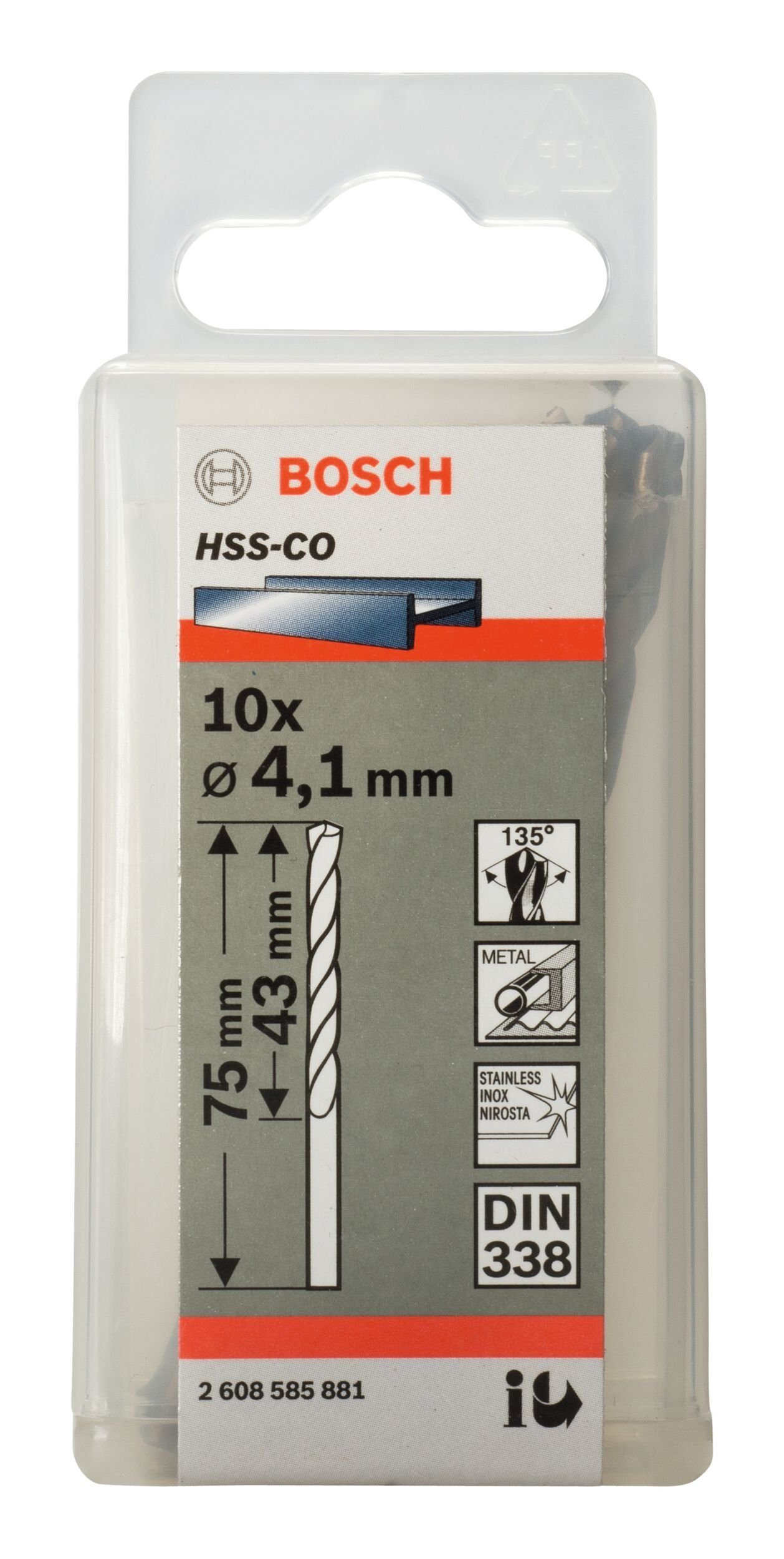 - x 338) x BOSCH (DIN HSS-Co mm 75 43 4,1 (10 10er-Pack Stück), Metallbohrer, -