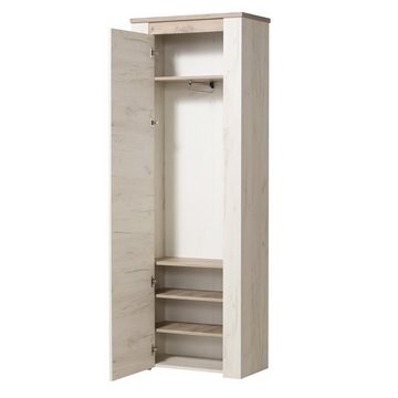 Homestyle4u Garderoben-Set Garderobe Flurgarderobe Flurmöbel Holz Eiche Vintage weiß grau, (5-St)