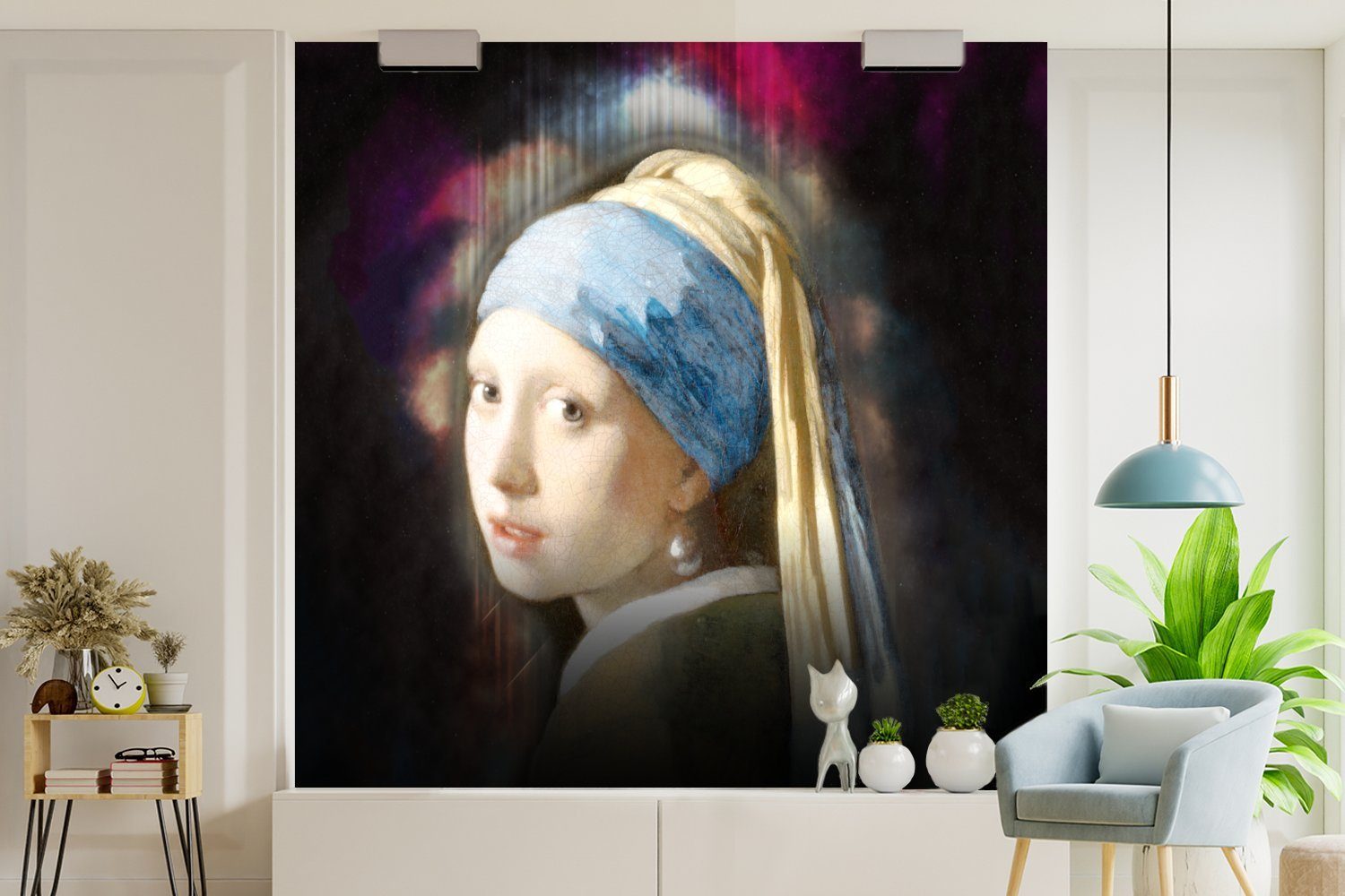 (5 Vinyl für Kunst, mit Vermeer Matt, - Schlafzimmer, MuchoWow Tapete dem bedruckt, St), Wohnzimmer - oder Wandtapete Perlenohrring Fototapete Das Mädchen