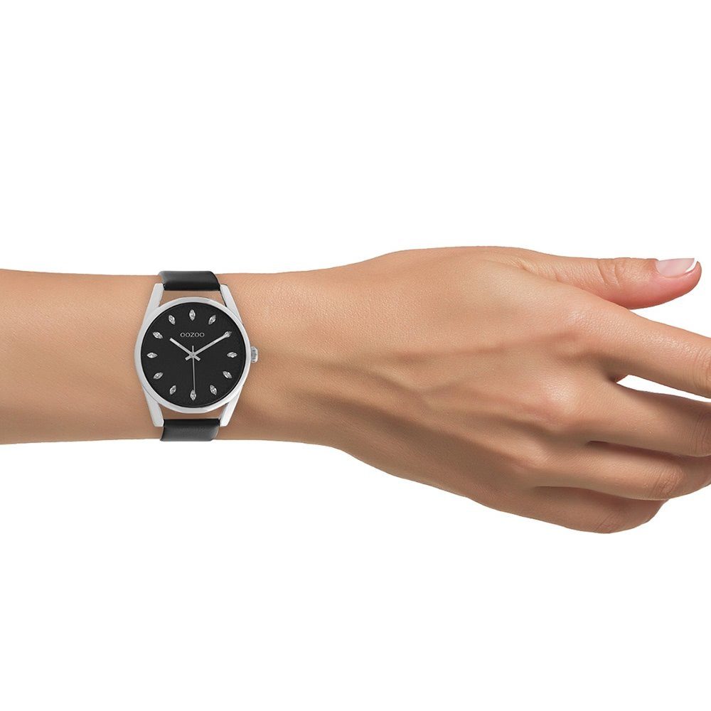 schwarz (ca. Oozoo Damen Elegant-Style Armbanduhr Analog, groß Lederarmband, OOZOO rund, Damenuhr 45mm) Quarzuhr