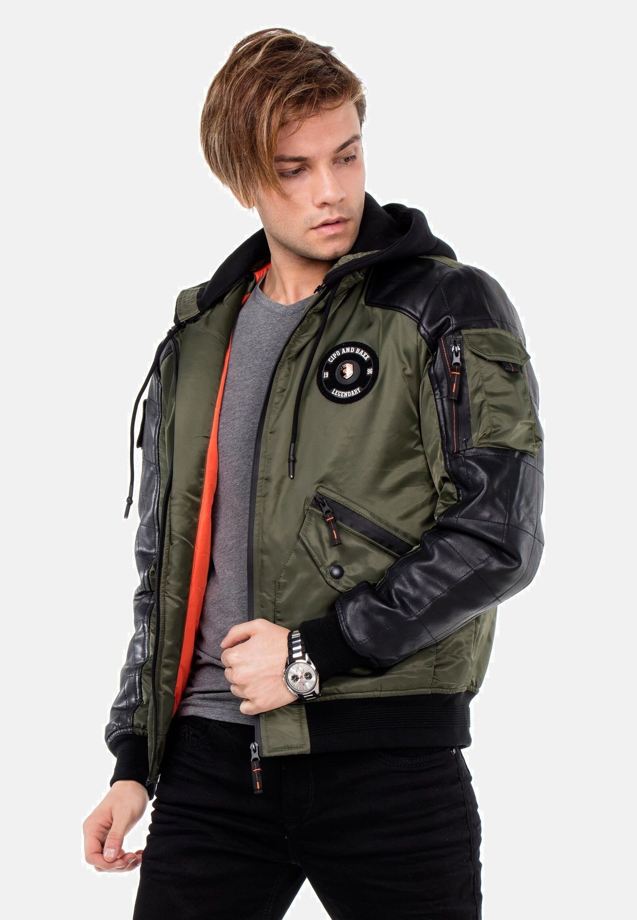 Cipo & Baxx Bomberjacke Jacke mit abnehmbarer Kapuze, CM-134