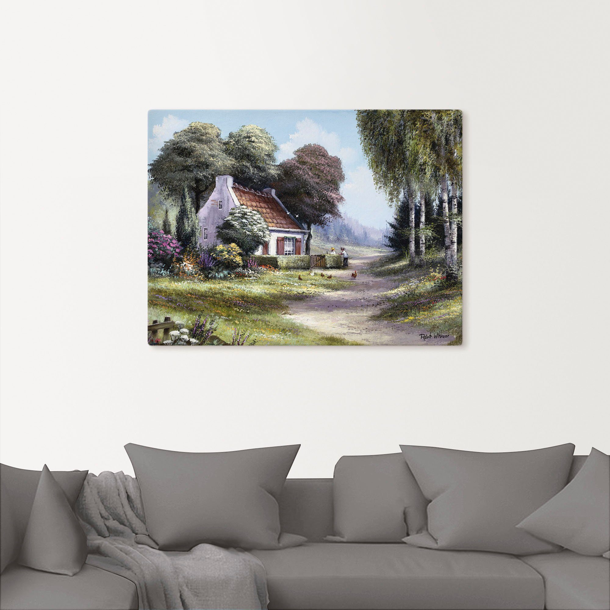 Artland Leinwandbild Männer, die die Hecke schneiden, Garten (1 St), auf Holzrahmen gespannt