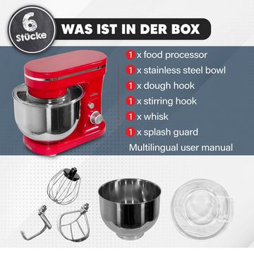 KESSMANN Schäfer Küchenmaschine 6 Stufen Edelstahl Schüssel Knetmaschine Rührgeräte & Mixer Küche, 1200 W, 5,00 l Schüssel, Inkl. 6 Zubehör Maschine für Teig Rührmaschine Knethaken Rührhaken