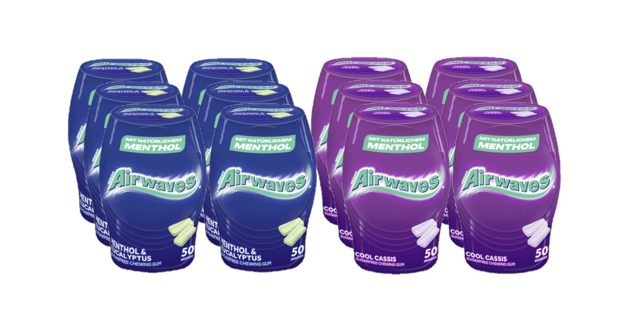 Airwaves Süßigkeit Airwaves Kaugummi Mix Klassiker 12 Dosen, Menthol & Cool Cassis