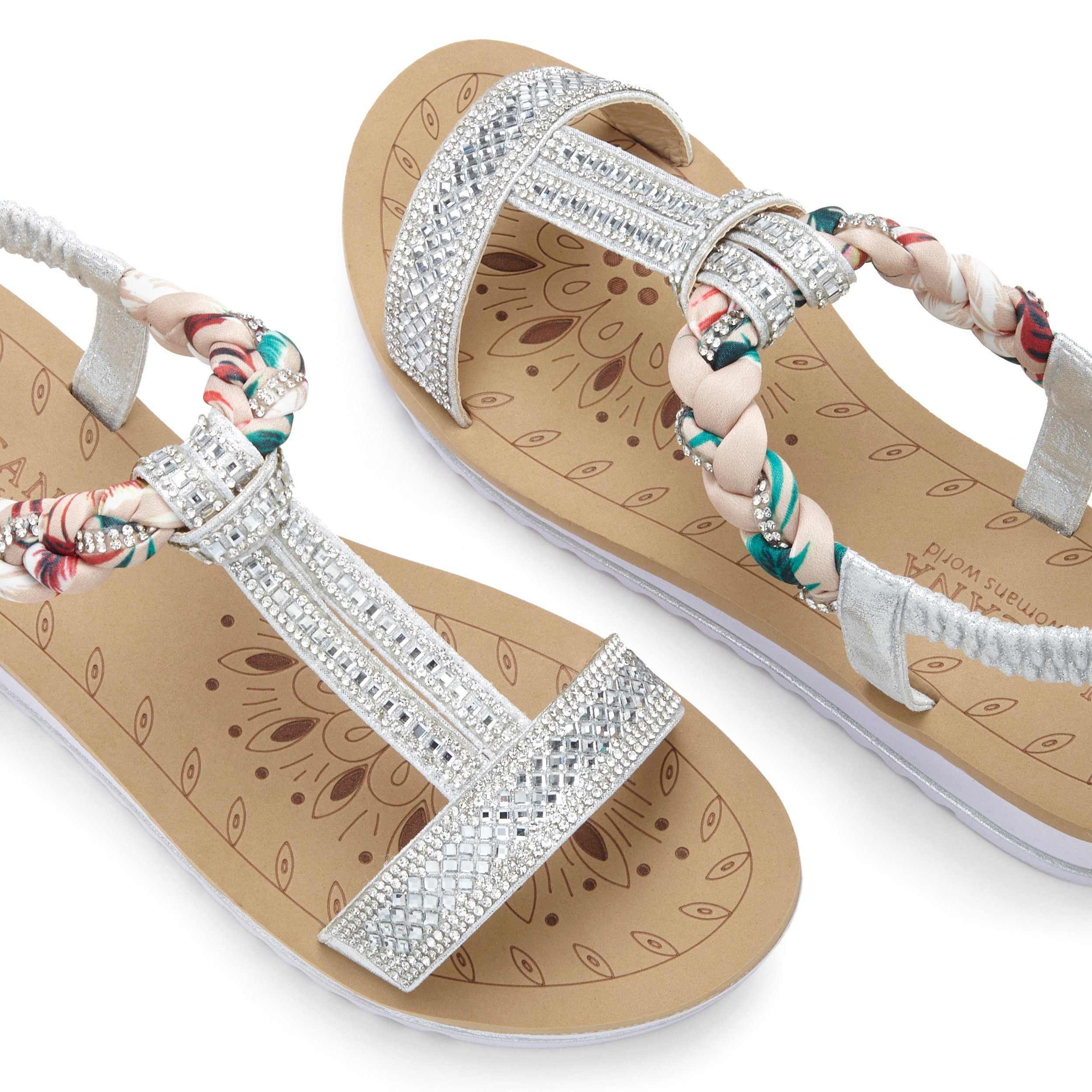 LASCANA Sandale Sandalette, elastischen mit und Riemchen Sommerschuh Schmucksteinen