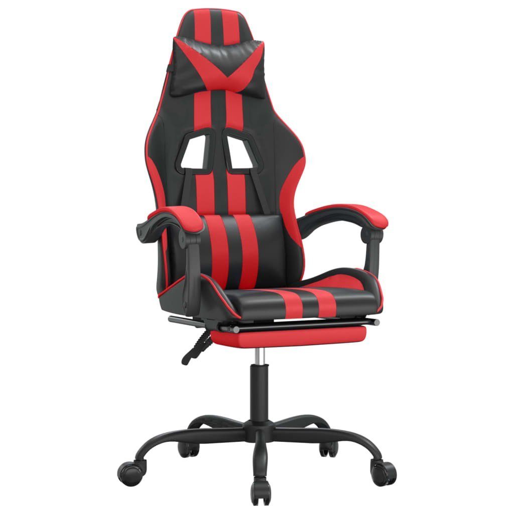 vidaXL Gaming-Stuhl Kunstleder (1 rot Gaming-Stuhl und Schwarz Schwarz mit & Rot St) Fußstütze | Schwarz Drehbar und rot