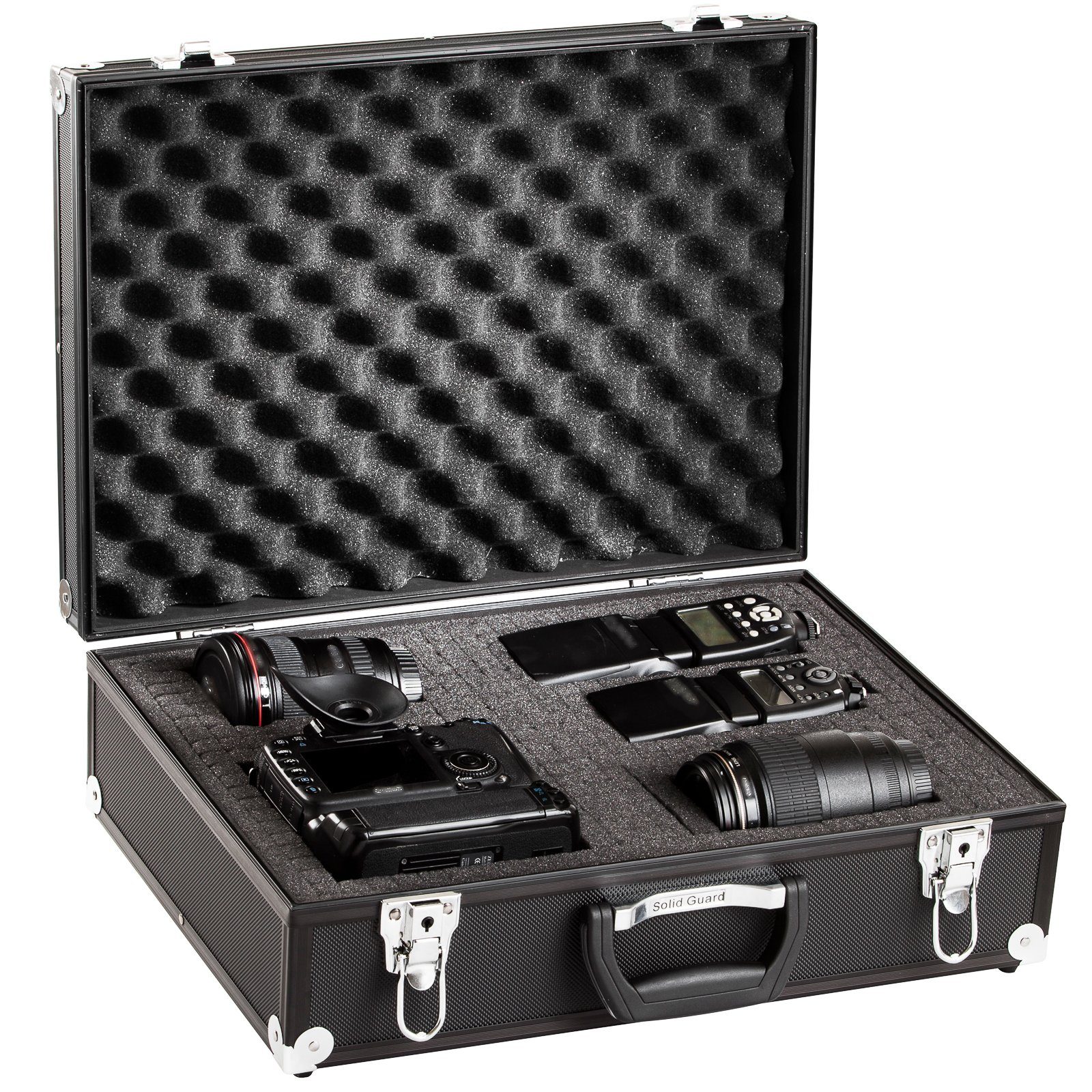 BRUBAKER Koffer Transportkoffer aus Aluminium - Fotokoffer mit Schaumstoff, keine Rollen, Abschließbarer Schutzkoffer Alukoffer für Kameras, Equipment, Werkzeug Schwarz
