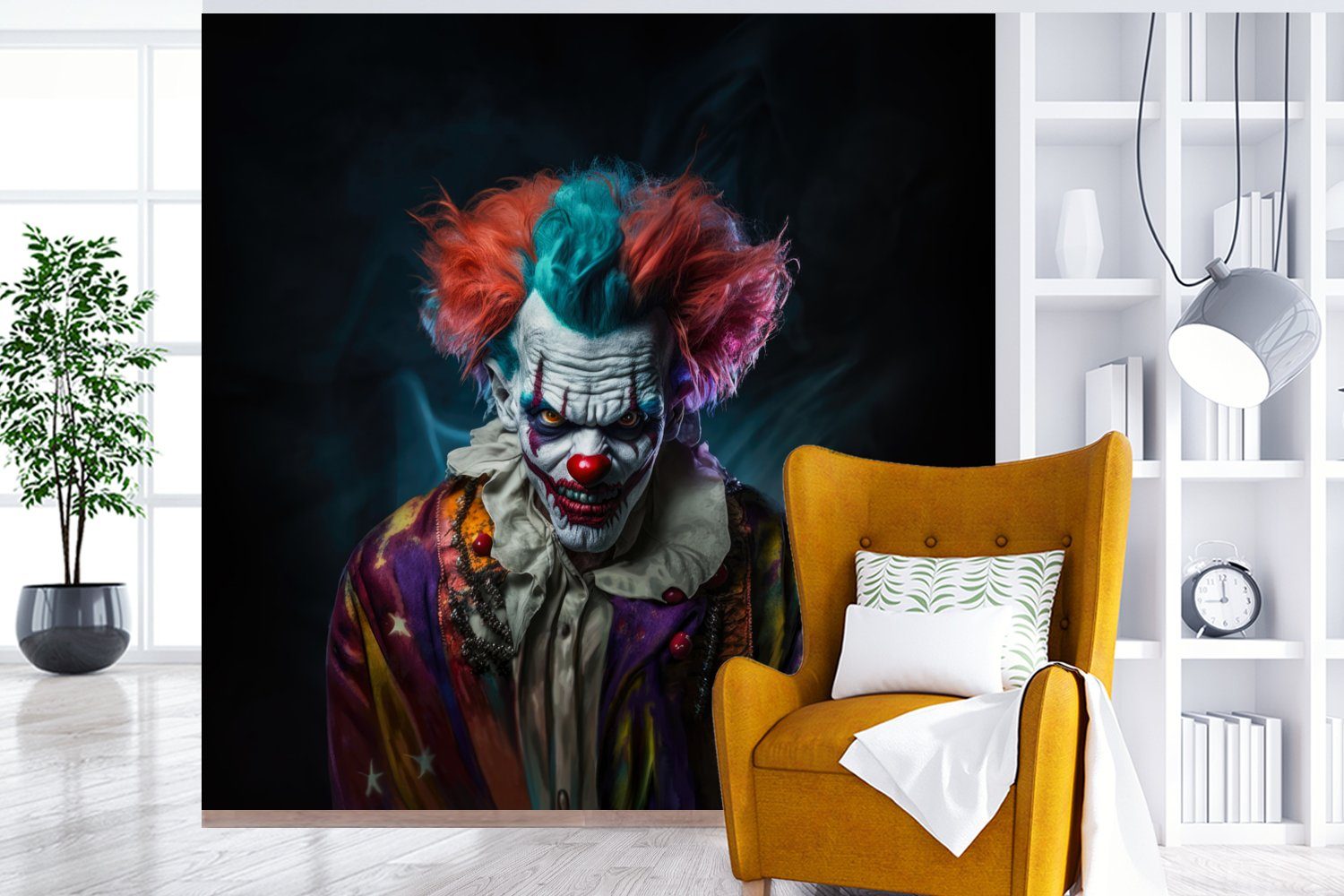 Wohnzimmer MuchoWow Vliestapete Horror, Küche, Matt, bedruckt, Fototapete für (4 Kostüm Make-up Clown - Fototapete - - Porträt - St), Schlafzimmer