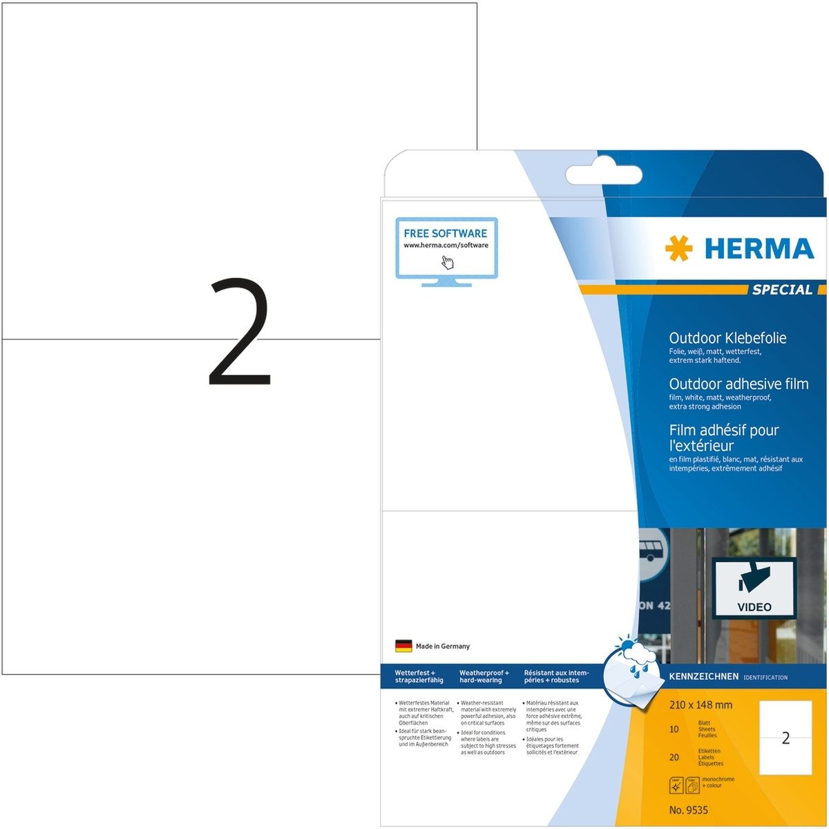 HERMA Etiketten Etiketten Outdoor Klebefolie weiß 210x148mm Special A4 VE=20 Stück