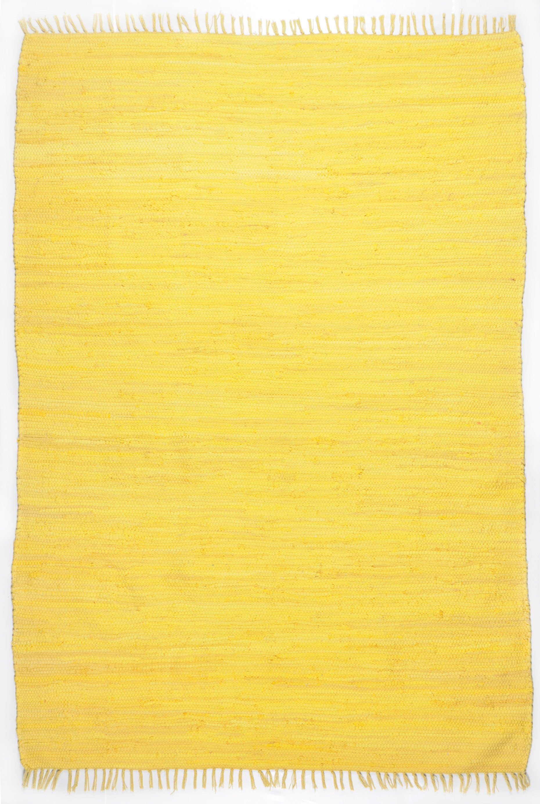 handgewebt, Fransen gelb reine Höhe: Teppich Handweb mit mm, 5 THEKO, Teppich, rechteckig, Happy Flachgewebe, Baumwolle, Cotton,