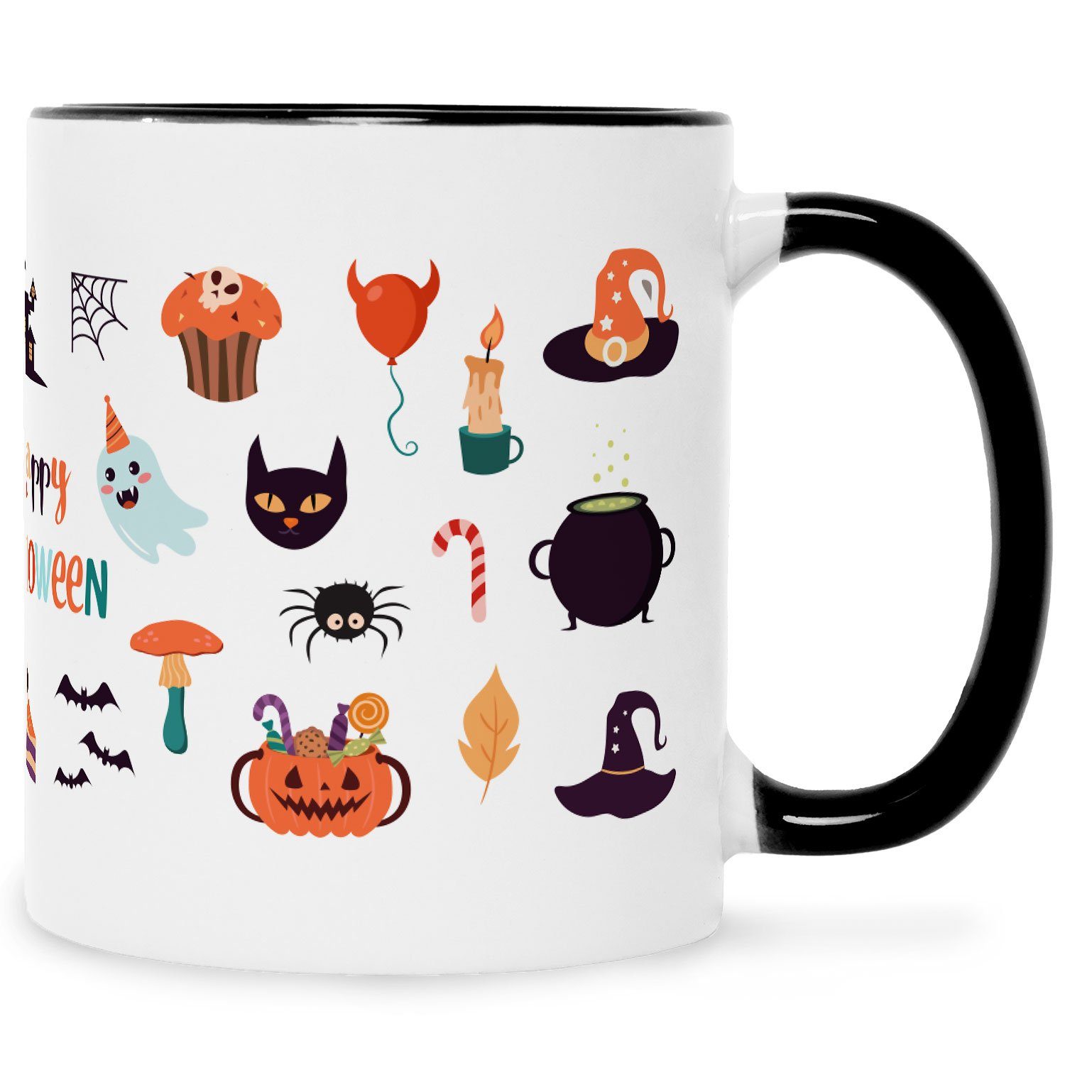 GRAVURZEILE Tasse mit Motiv - im Halloween Motive Design - Geschenk für Sie & Ihn Schwarz Weiß