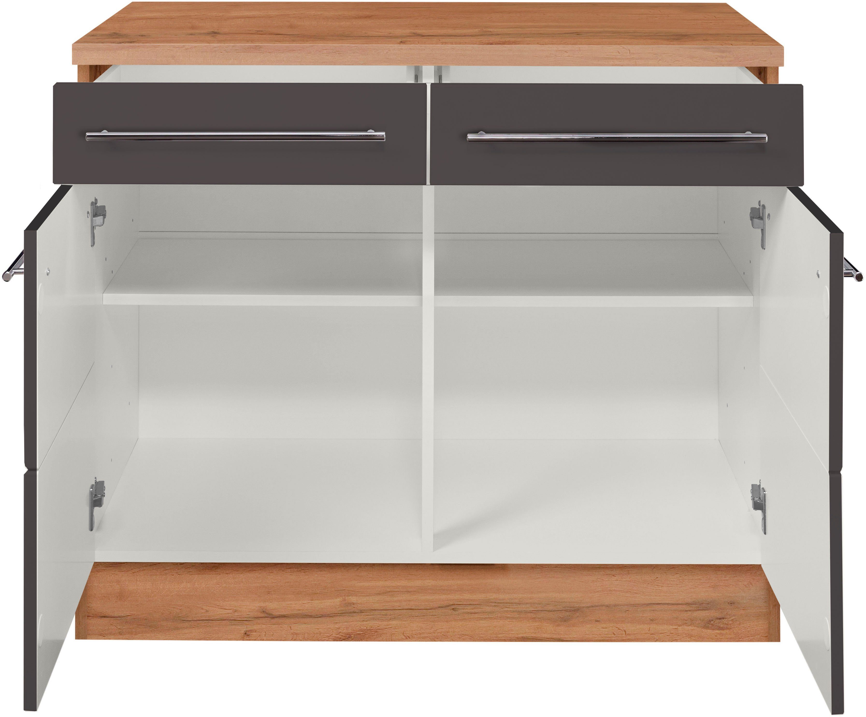 KOCHSTATION Unterschrank KS-Wien Breite 100 cm, 2 Türen, 2 Schubkästen, für viel Stauraum