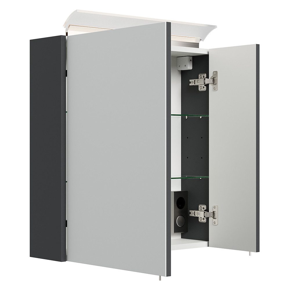 Lomadox Spiegelschrank BATLEY-02 60cm breit, grau LED-Leuchte, Kombibox – Bild 4 von 5