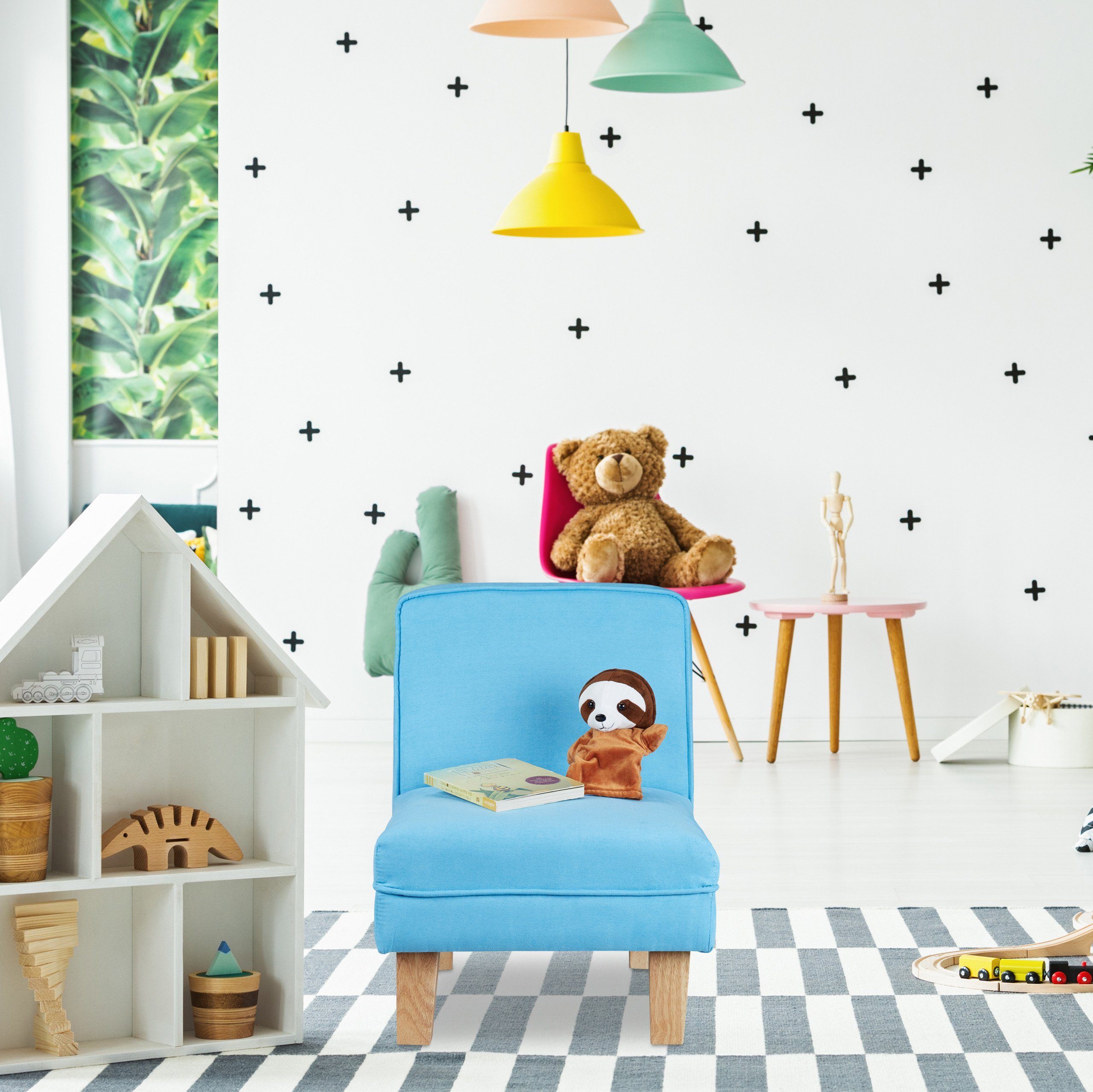 Hellbraun Holzfüßen, Sessel Blau mit relaxdays Kindersessel Hellblau