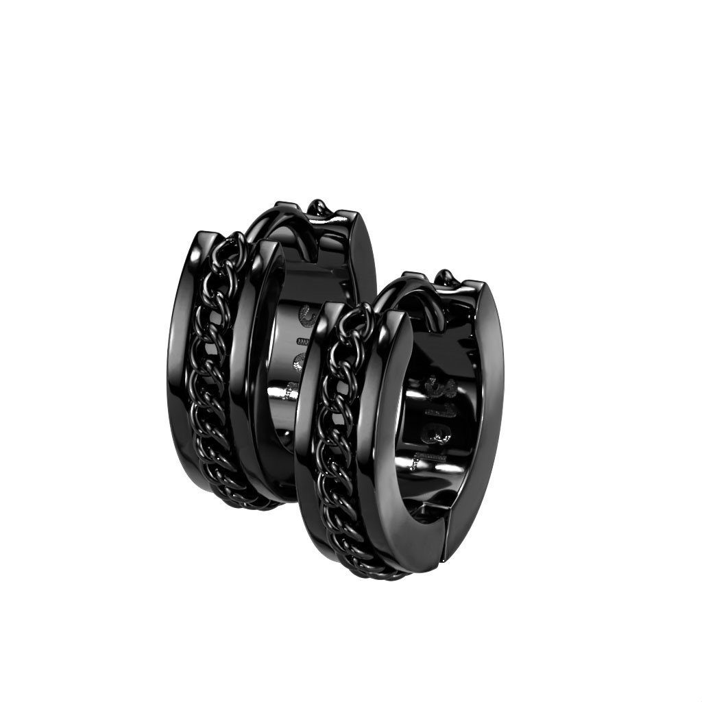 BUNGSA Creolen-Set Creolen mit Kette aus Edelstahl Unisex Schwarz (1 Paar (2 Stück), 2-tlg), Ohrschmuck Ohrringe