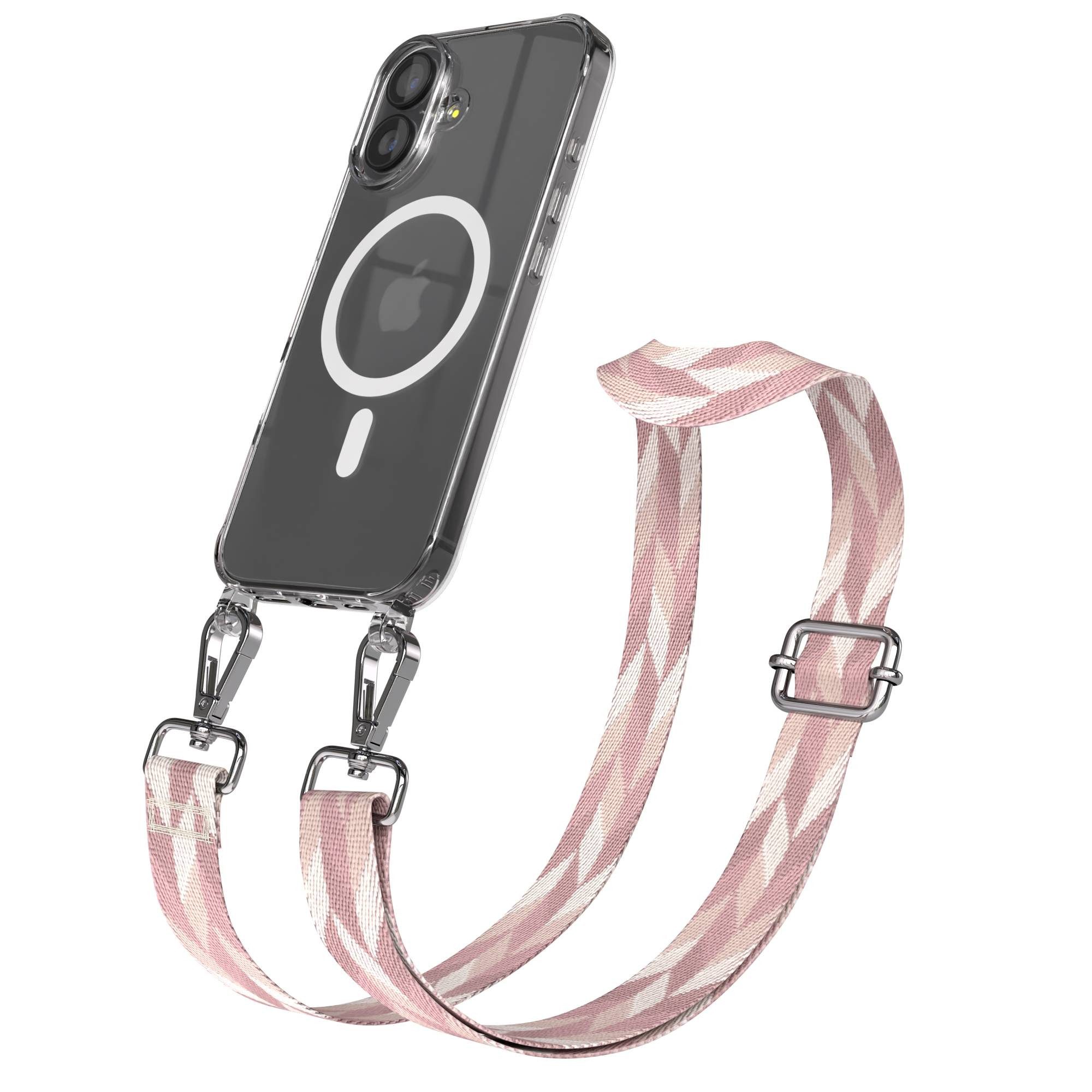 EAZY CASE Handykette Umhängeband MagSafe Hülle für Apple iPhone 17 6,3 Zoll, MagSafe Case mit Handykette Rope Style Mix Rosa