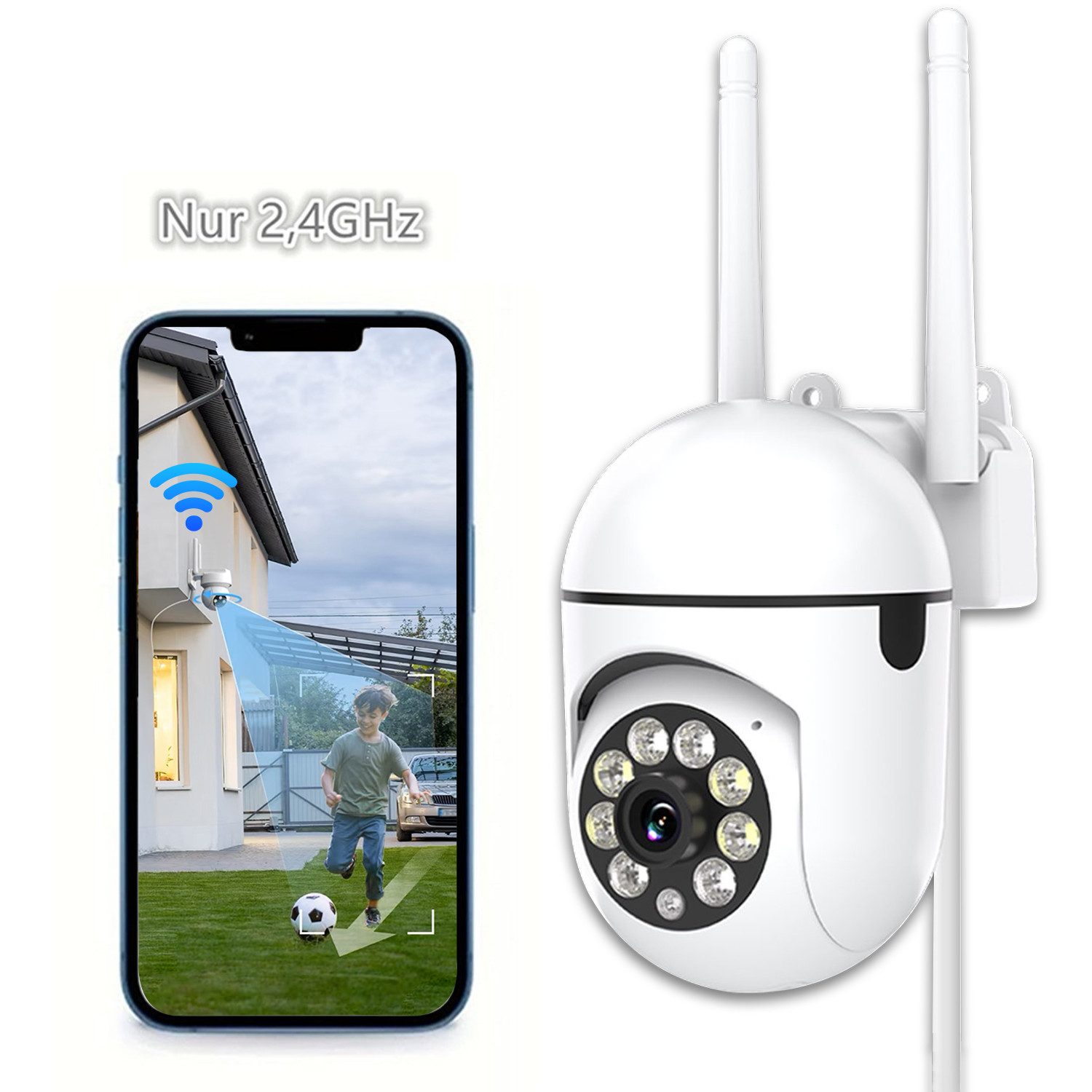 BoyKeep Überwachungskamera Y108 2,4 GHz WLAN 360 ° Schwenk-/Neigekamera (Außenbereich, 5-GHz-WLAN nicht unterstützt, Farbnachtsicht, Bewegungserkennung, 2-Wege-Audio, Micro SD)