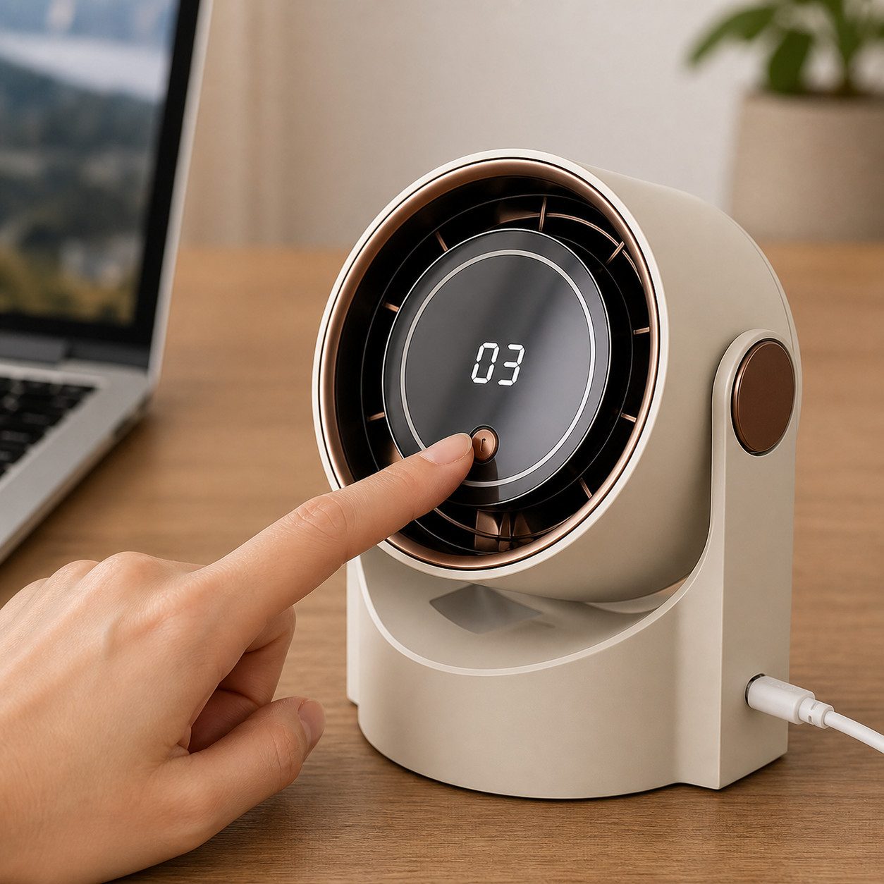 Bestlivings Tischventilator mobil mit 1200 mAh AKKU, Tisch- und Wandventilator, 5 Stufen, LED Display, 22 dB leise, USB-C – Bild 5 von 5