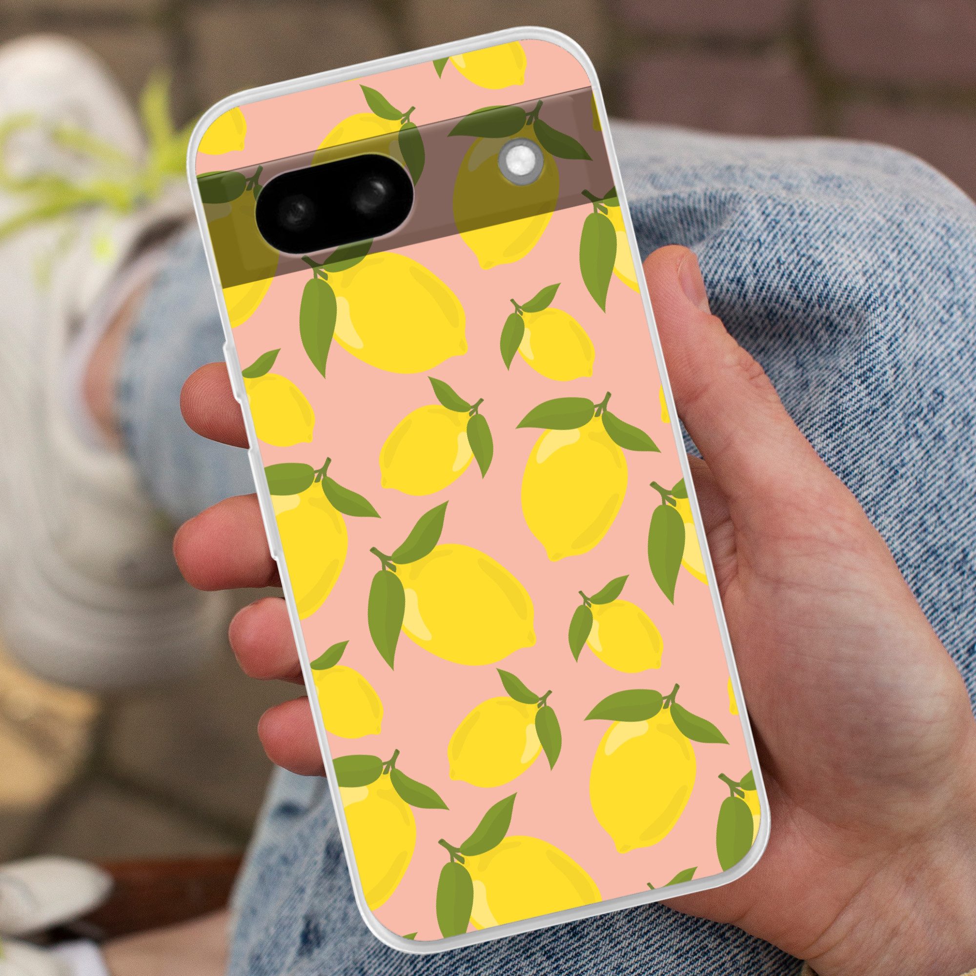 MuchoWow Handyhülle für Google Pixel 8a Zitronen - Gelb - Rosa - Muster - Obst, Phone Case, Silikon, Schutzhülle Dünn